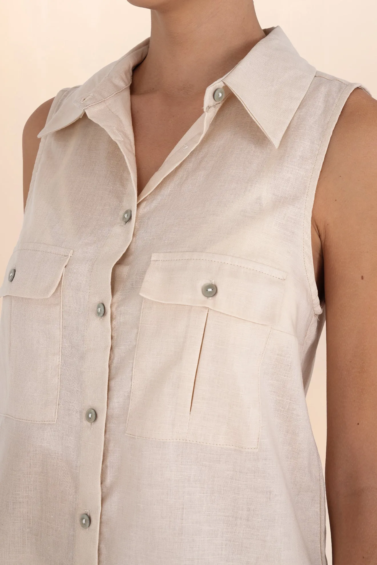 Beige Linen Button Shirt