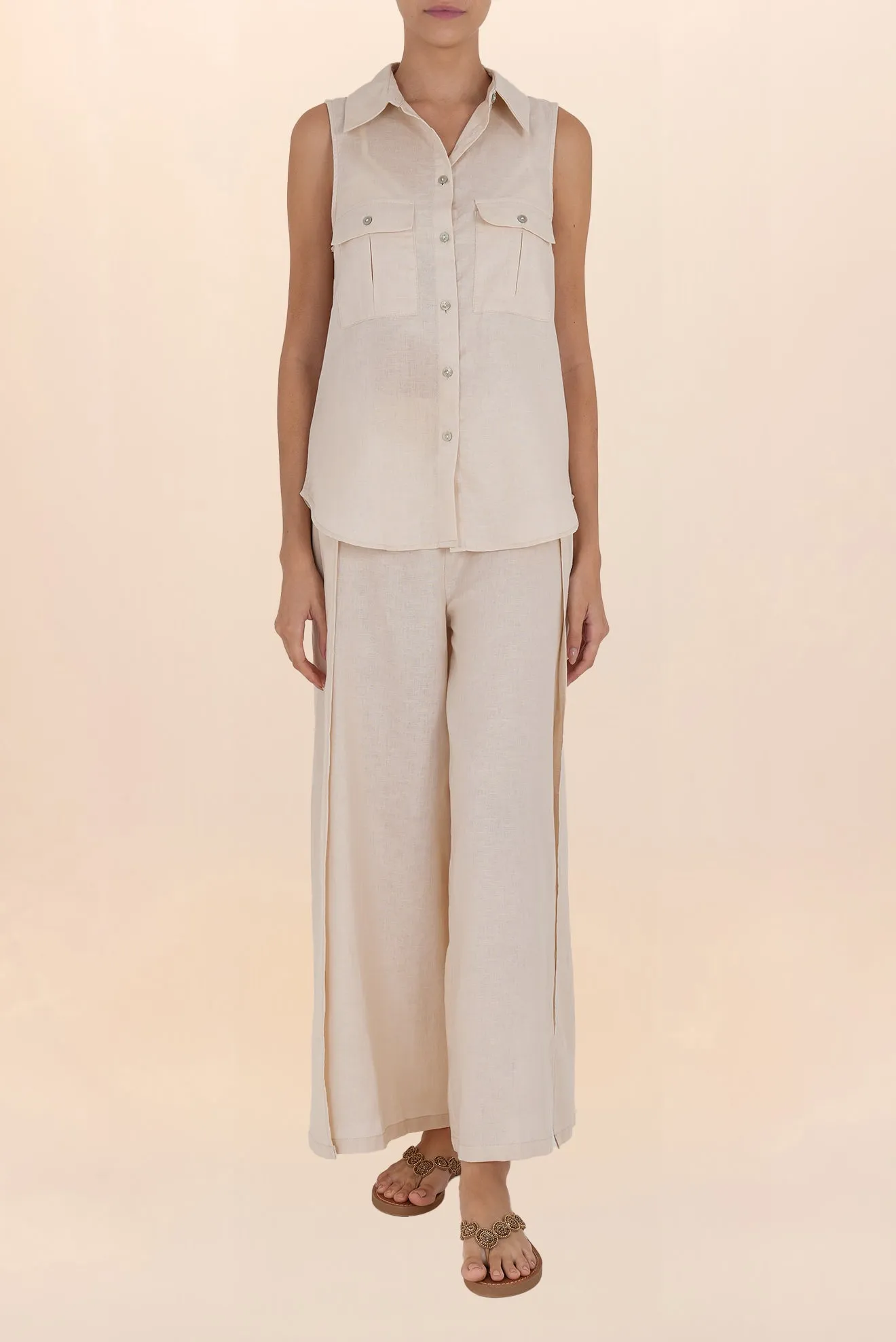 Beige Linen Button Shirt