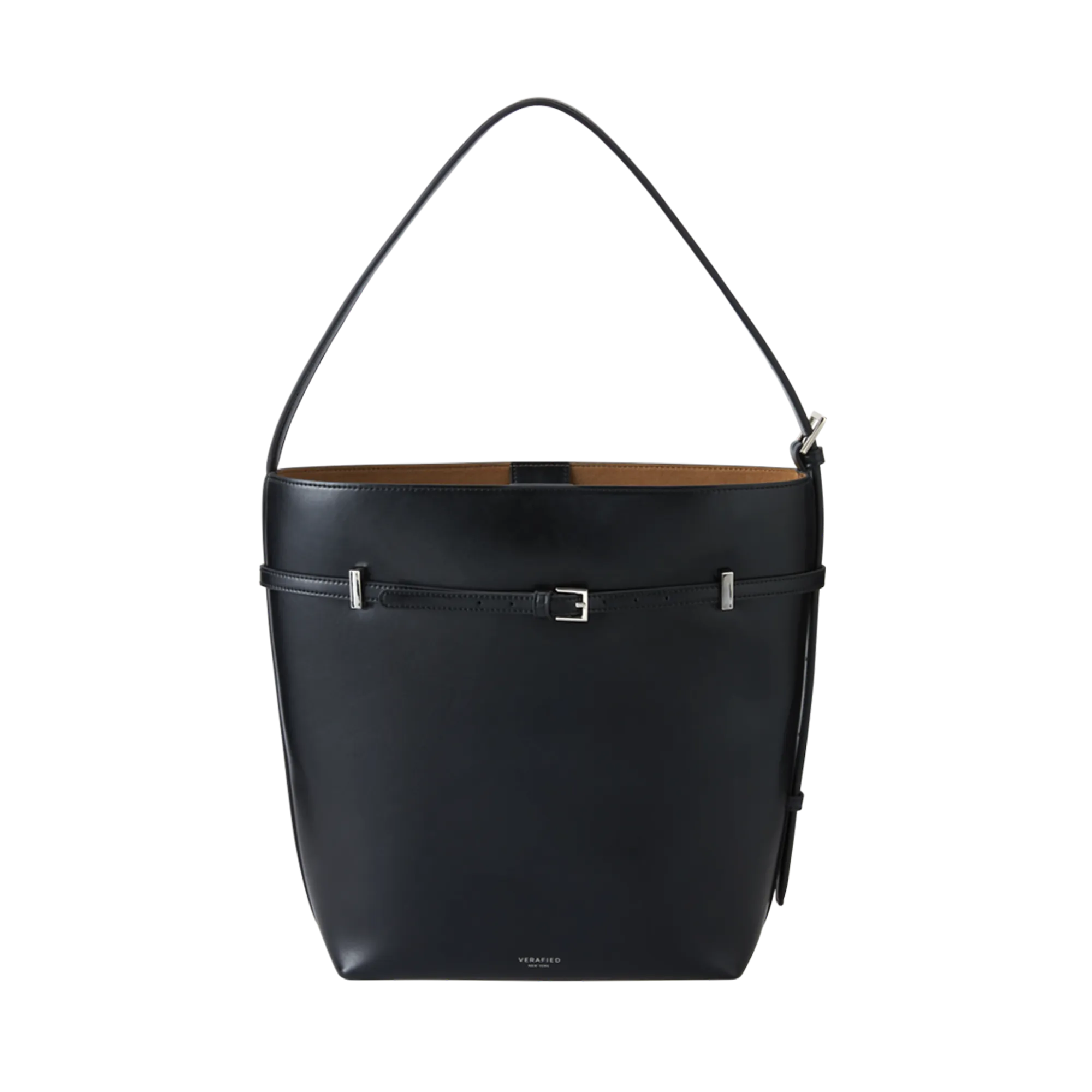 Black Belted Leather Tote Bag