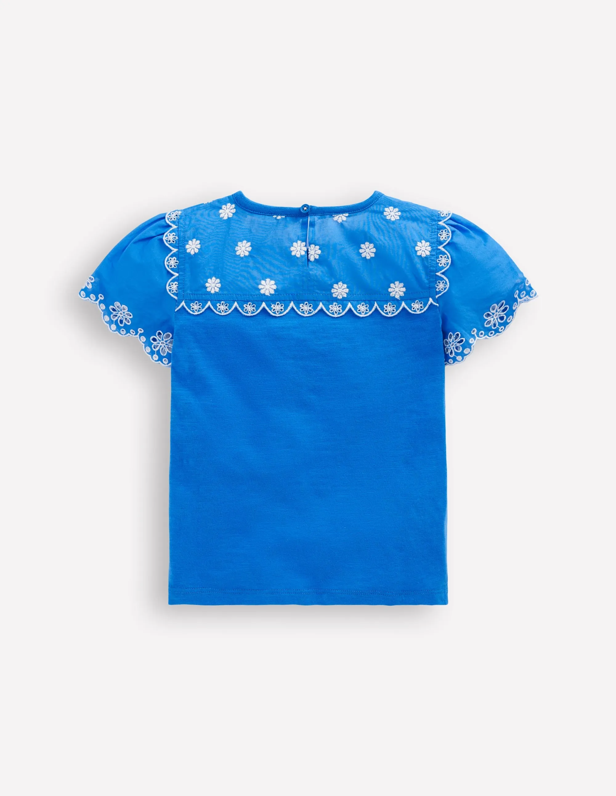 Broderie Sleeve Tee-Kingfisher Blue