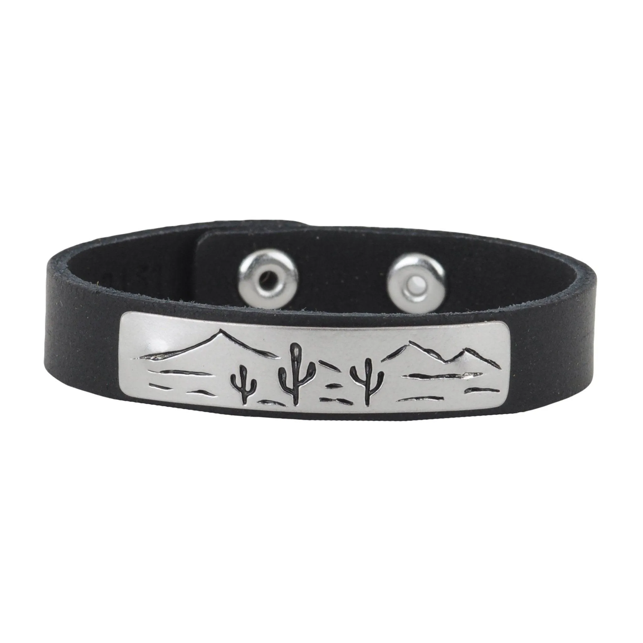 Cactus Landscape Silver Plate Leather Bracelet