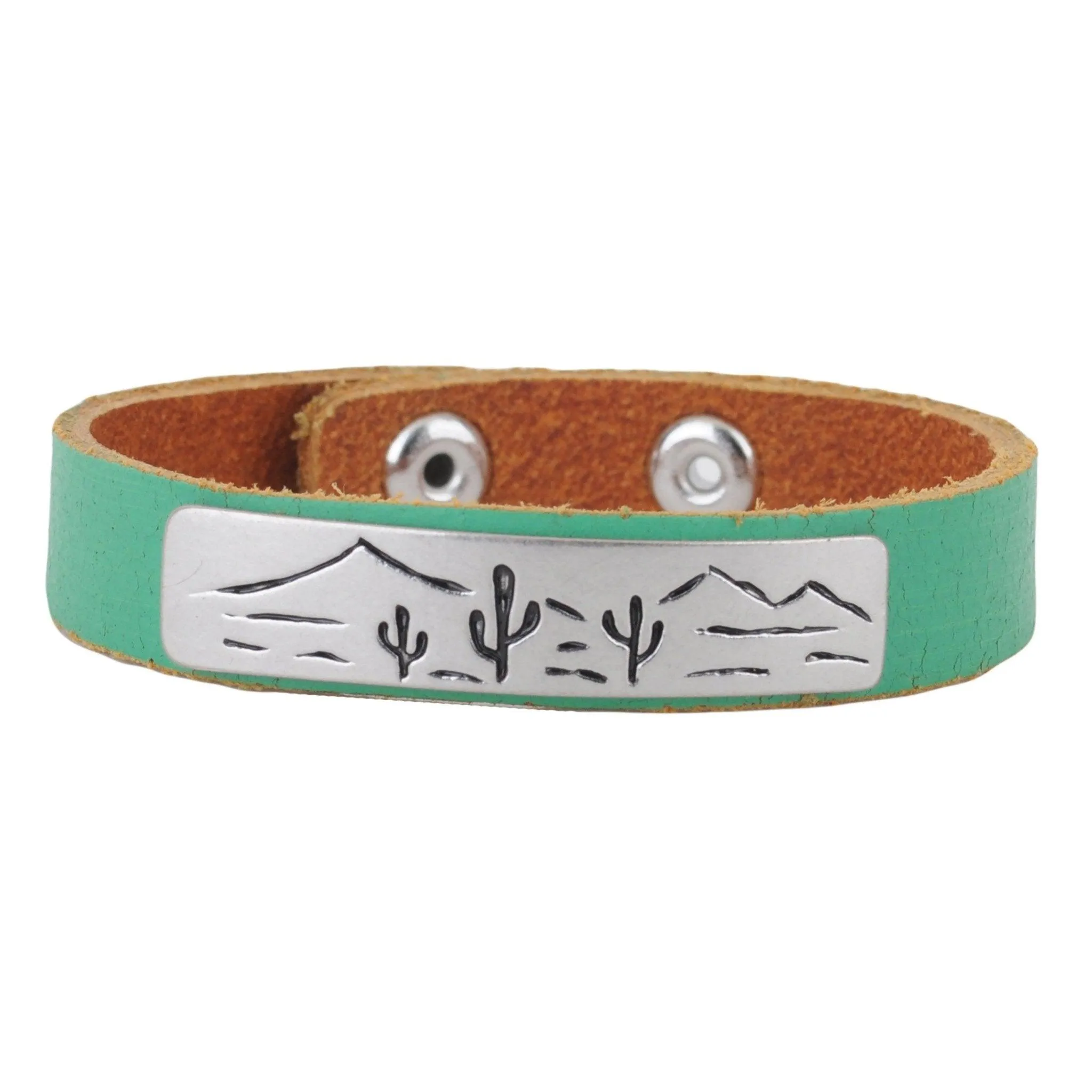 Cactus Landscape Silver Plate Leather Bracelet