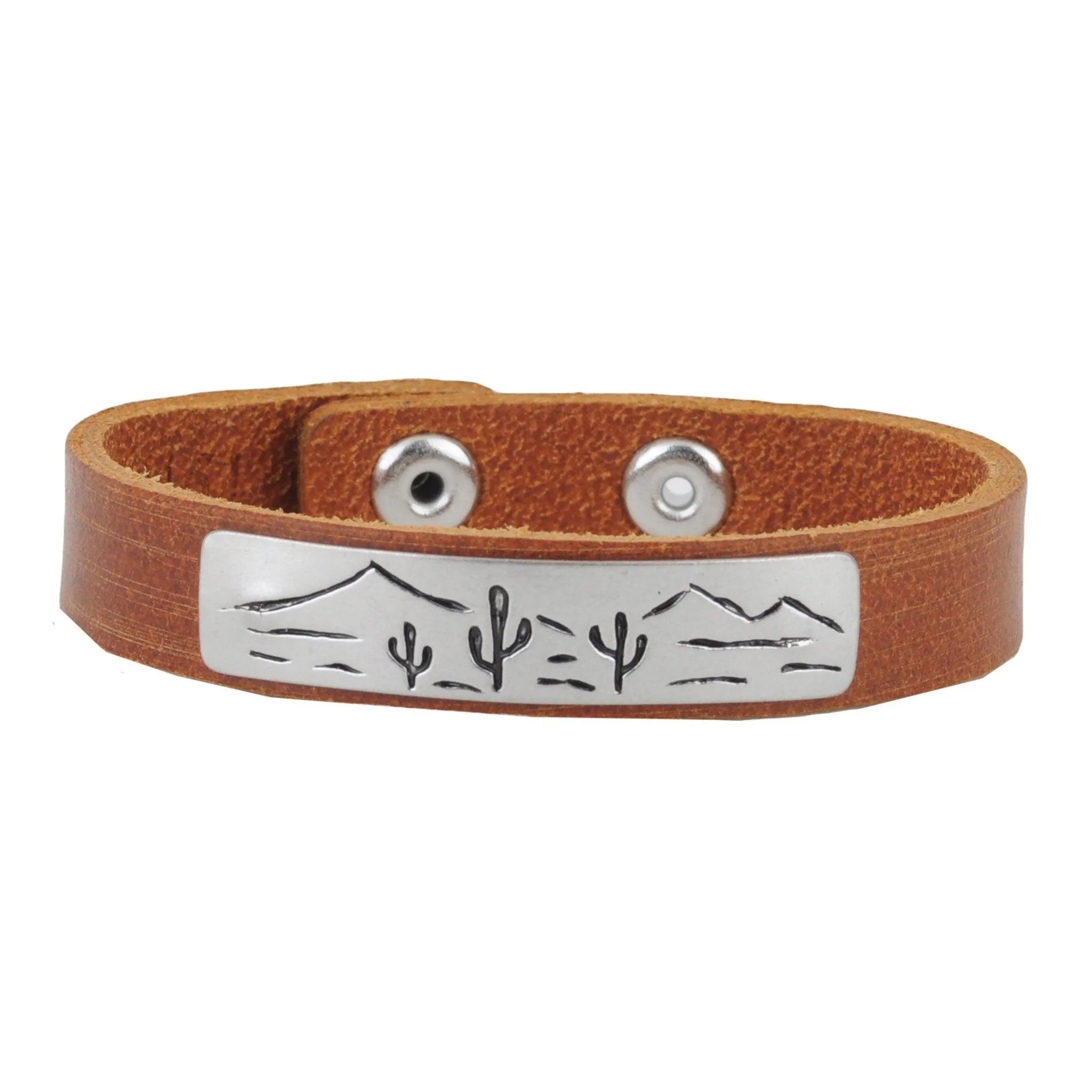 Cactus Landscape Silver Plate Leather Bracelet