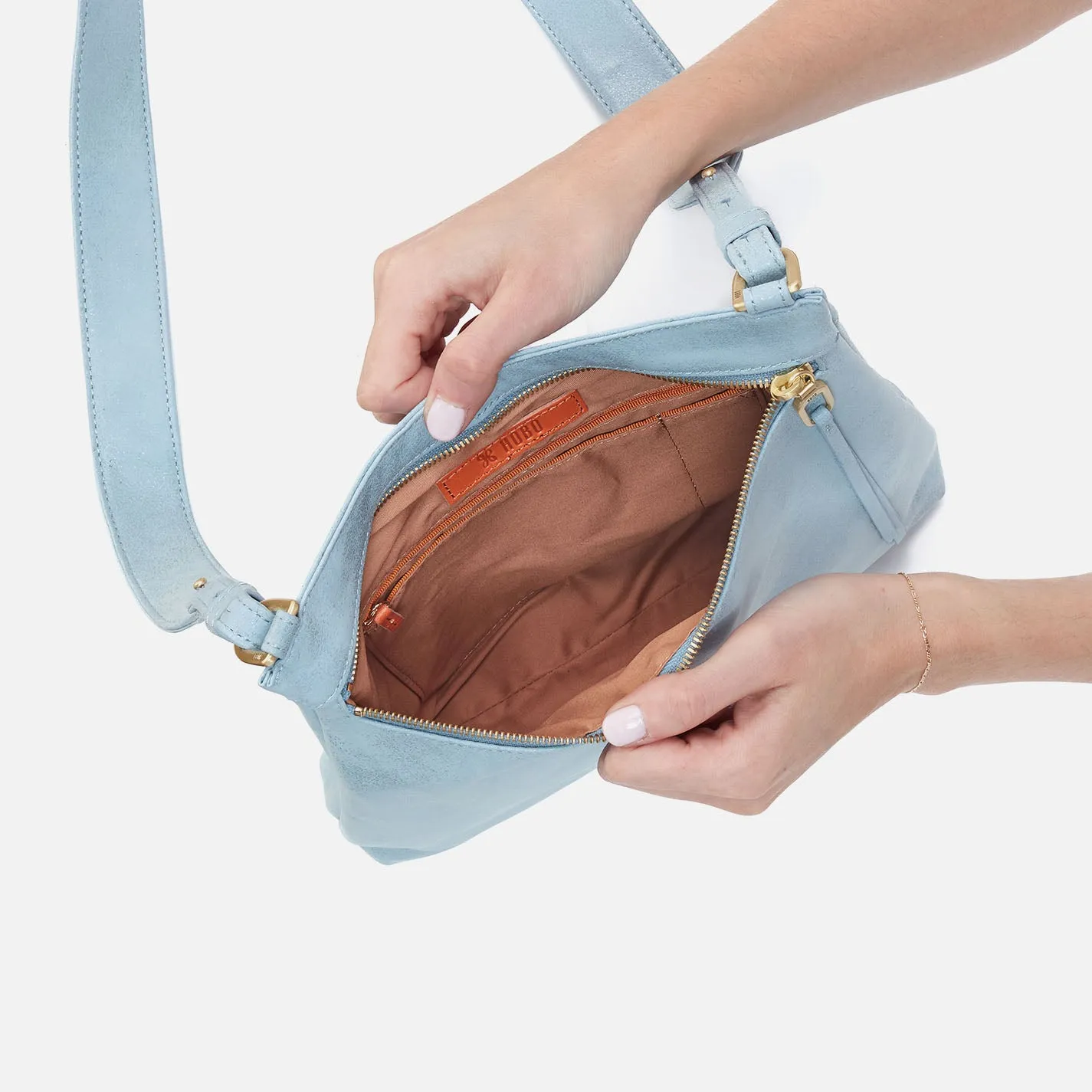 Cambel Crossbody In Buffed Leather - Sky