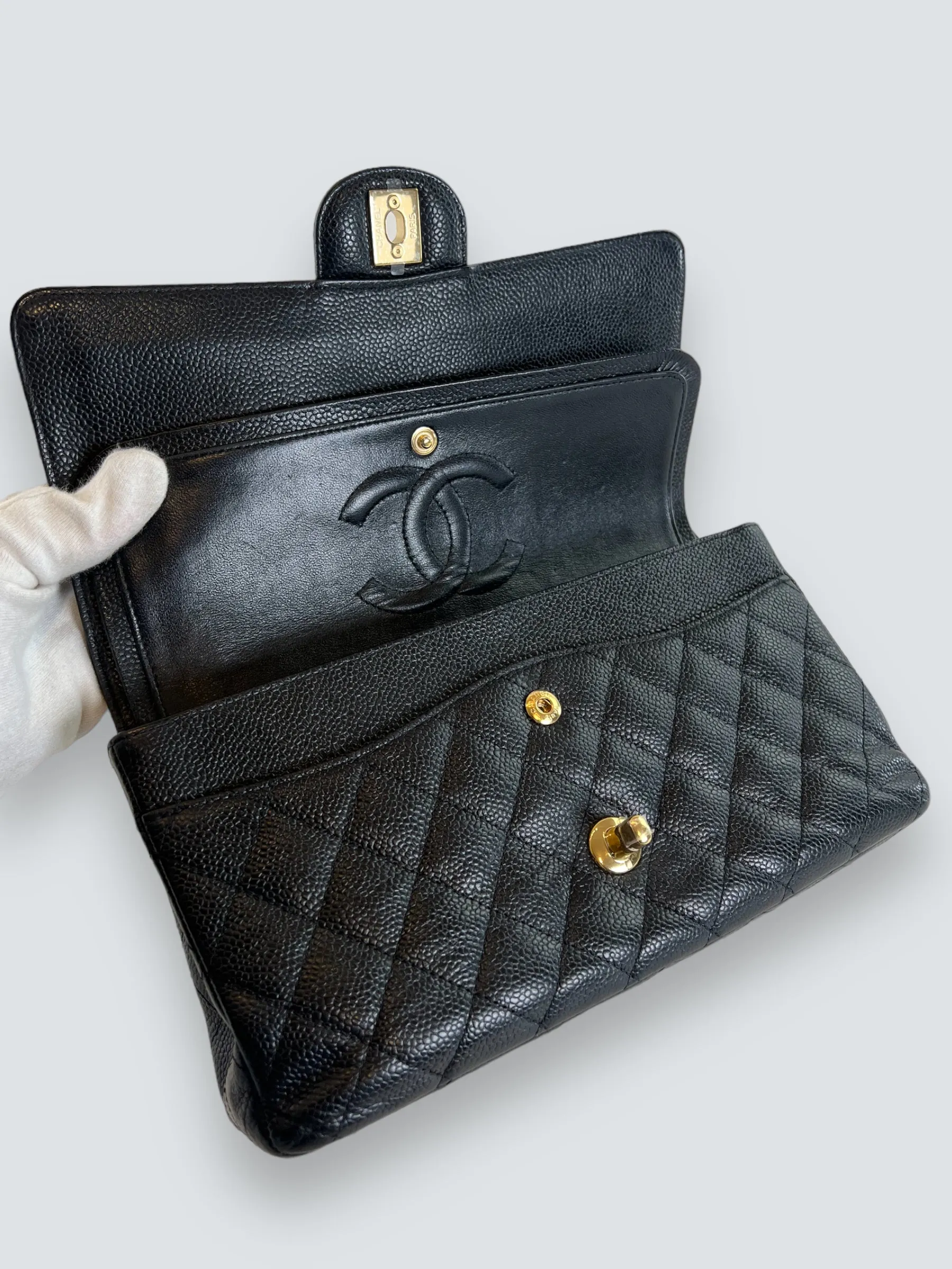 Chanel Black Caviar Leather Medium Classic Double Flap