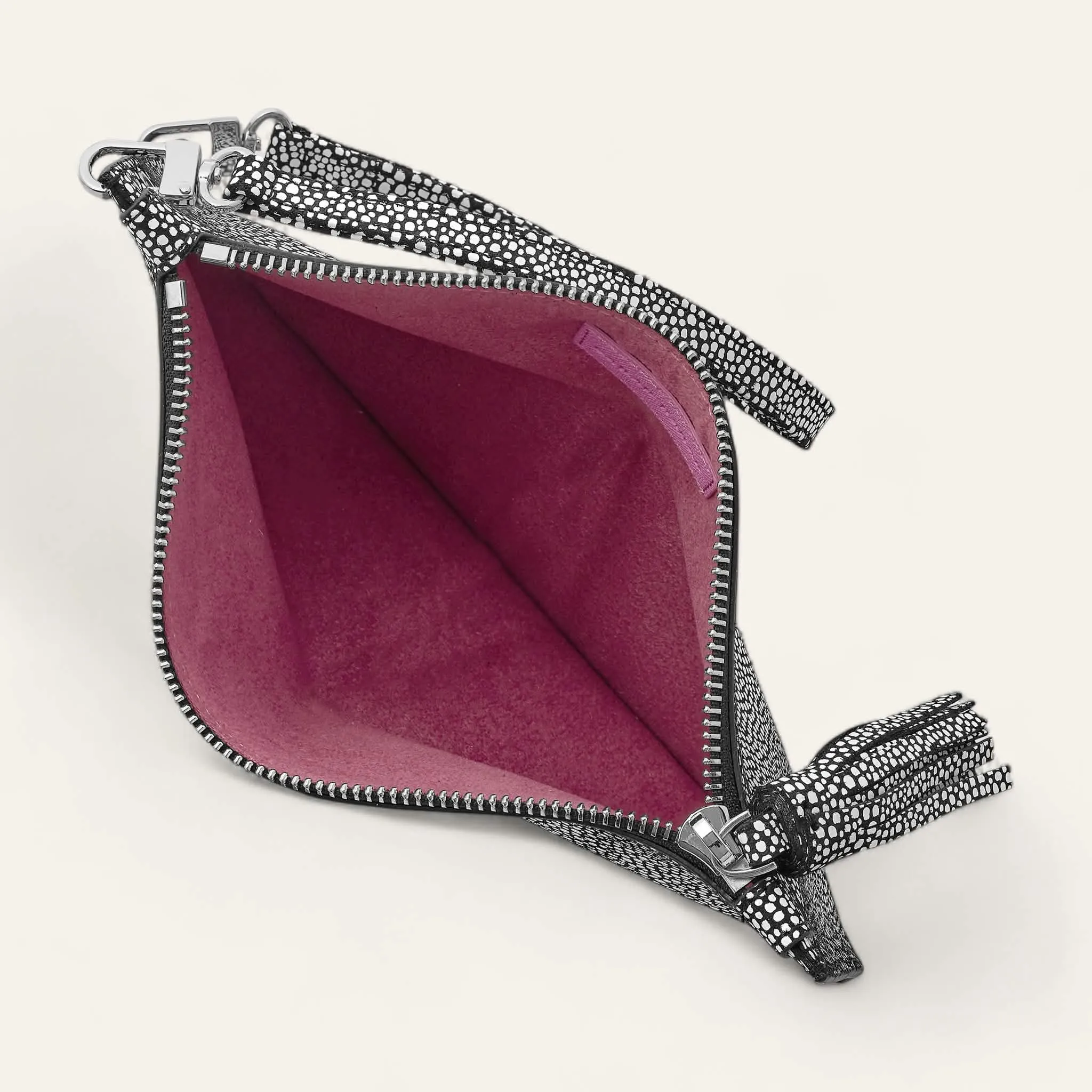 Clover Pouch | Black and White Shagreen with Silver hardware