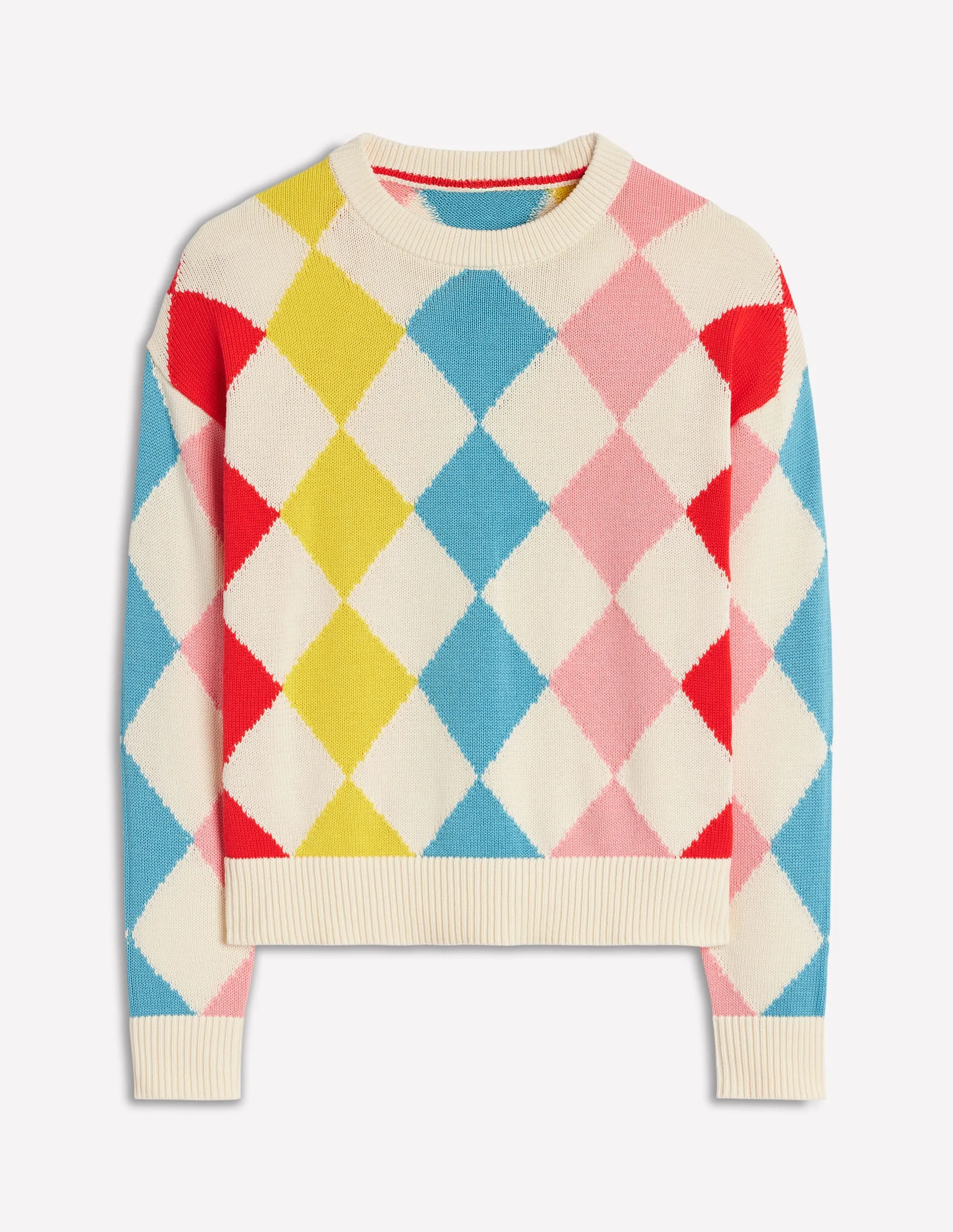 Cotton Argyle Jumper-Pink. Light Blue Argyle