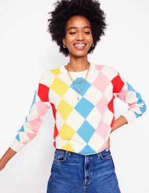 Cotton Argyle Jumper-Pink. Light Blue Argyle