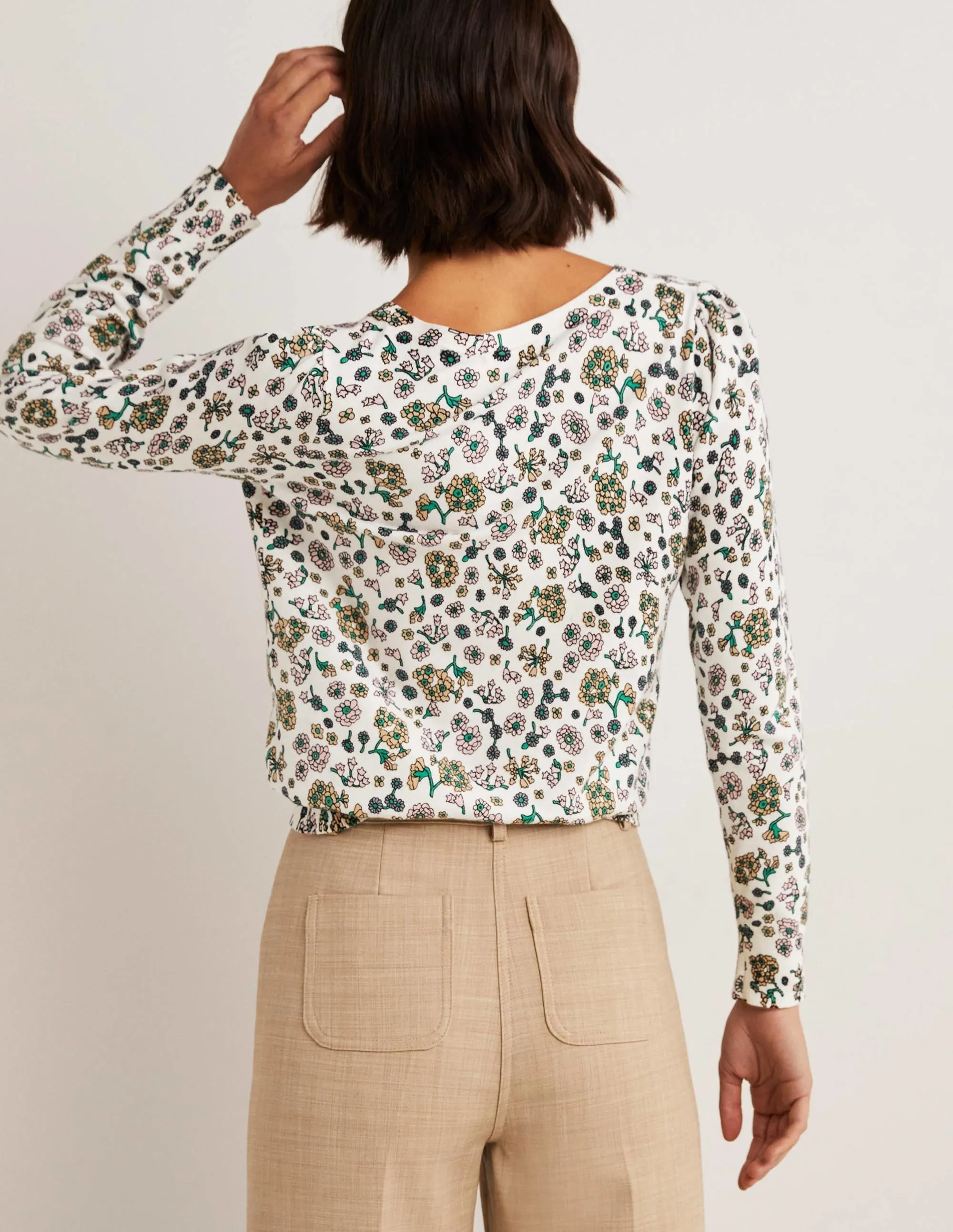Cotton V-Neck Jumper-Ivory. Ditsy Charm