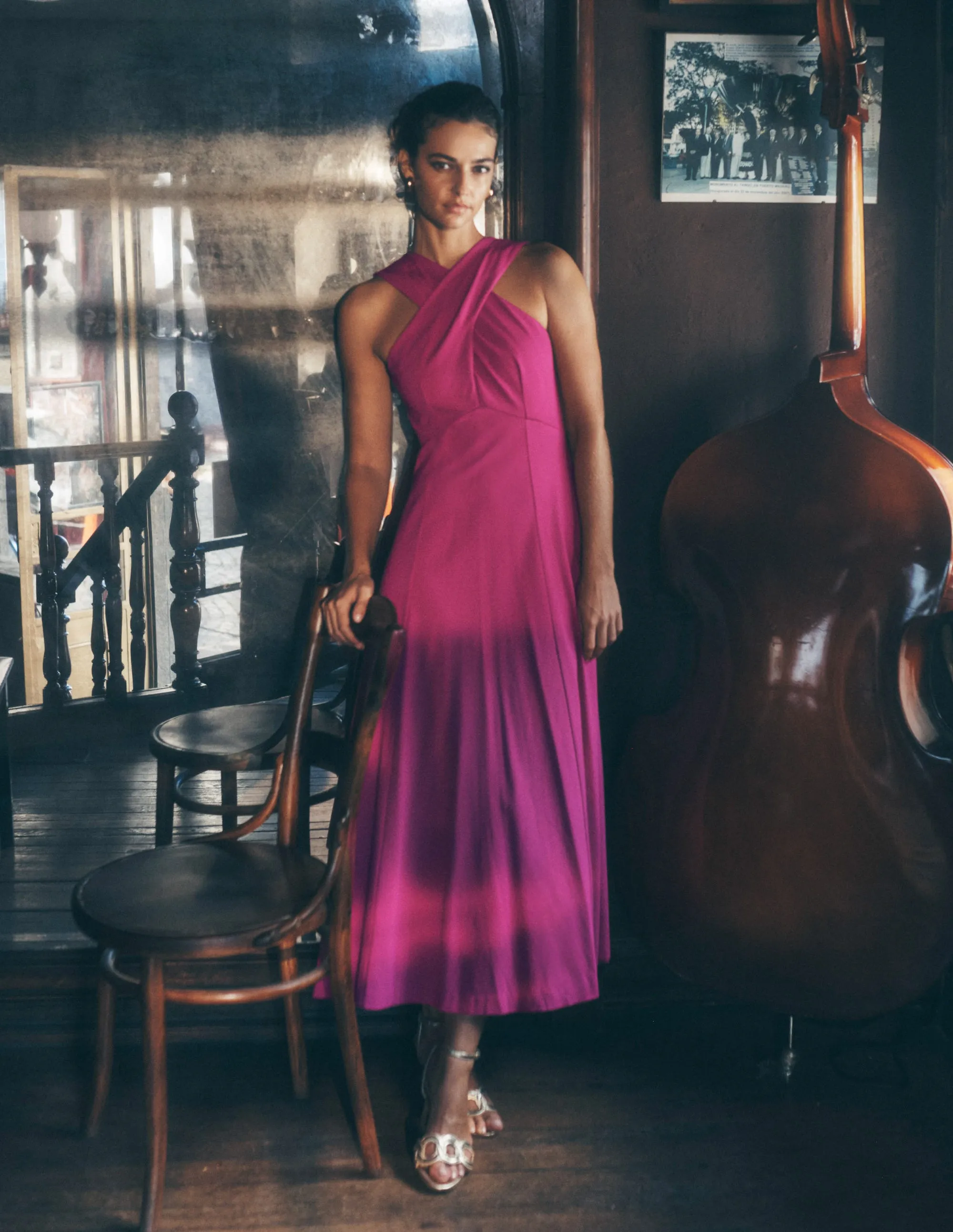 Cross Front Ponte Dress-Fuchsia