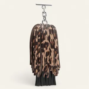 Double Pompom Tassel | Black Leopard with Silver hardware