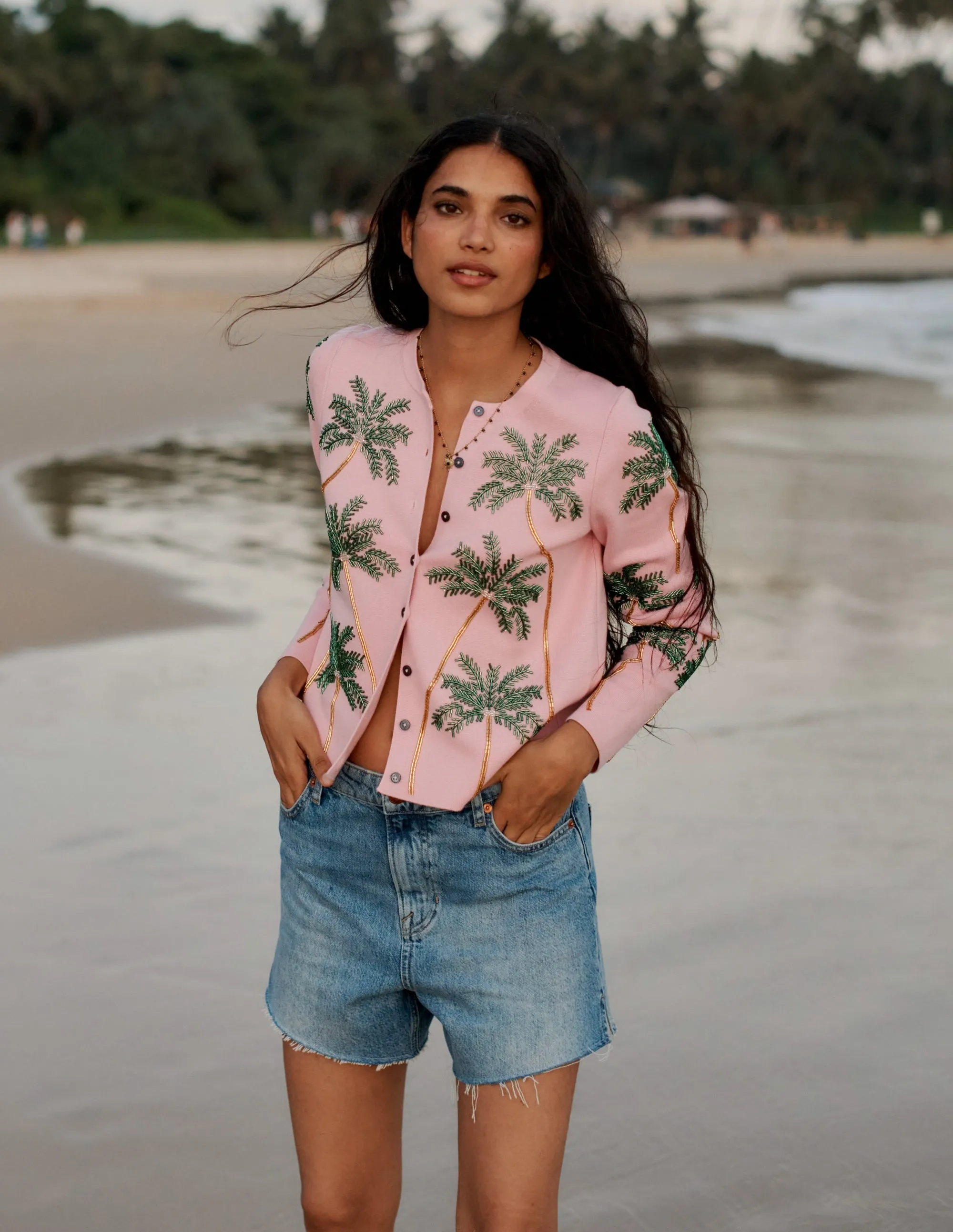 Embellished  Cardigan-Soft Pink