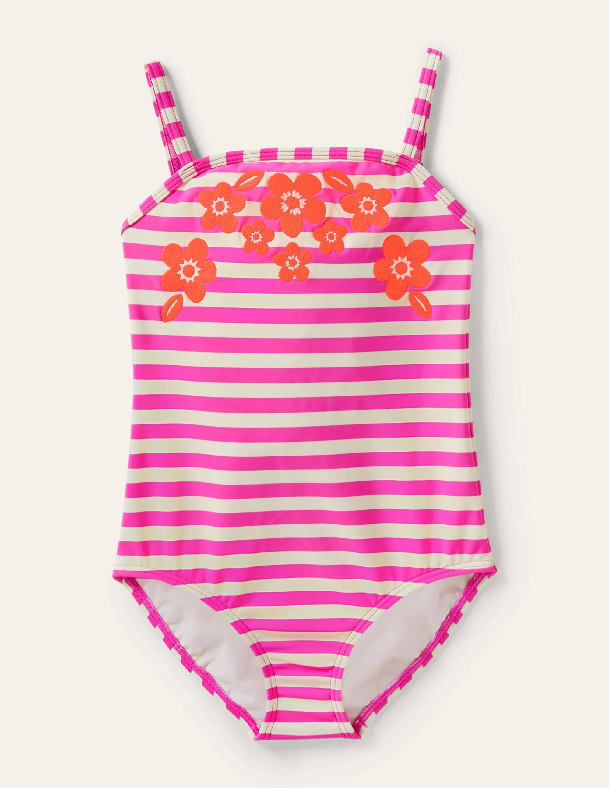 Embroidered Swimsuit-Pop Pansy Pink Stripe