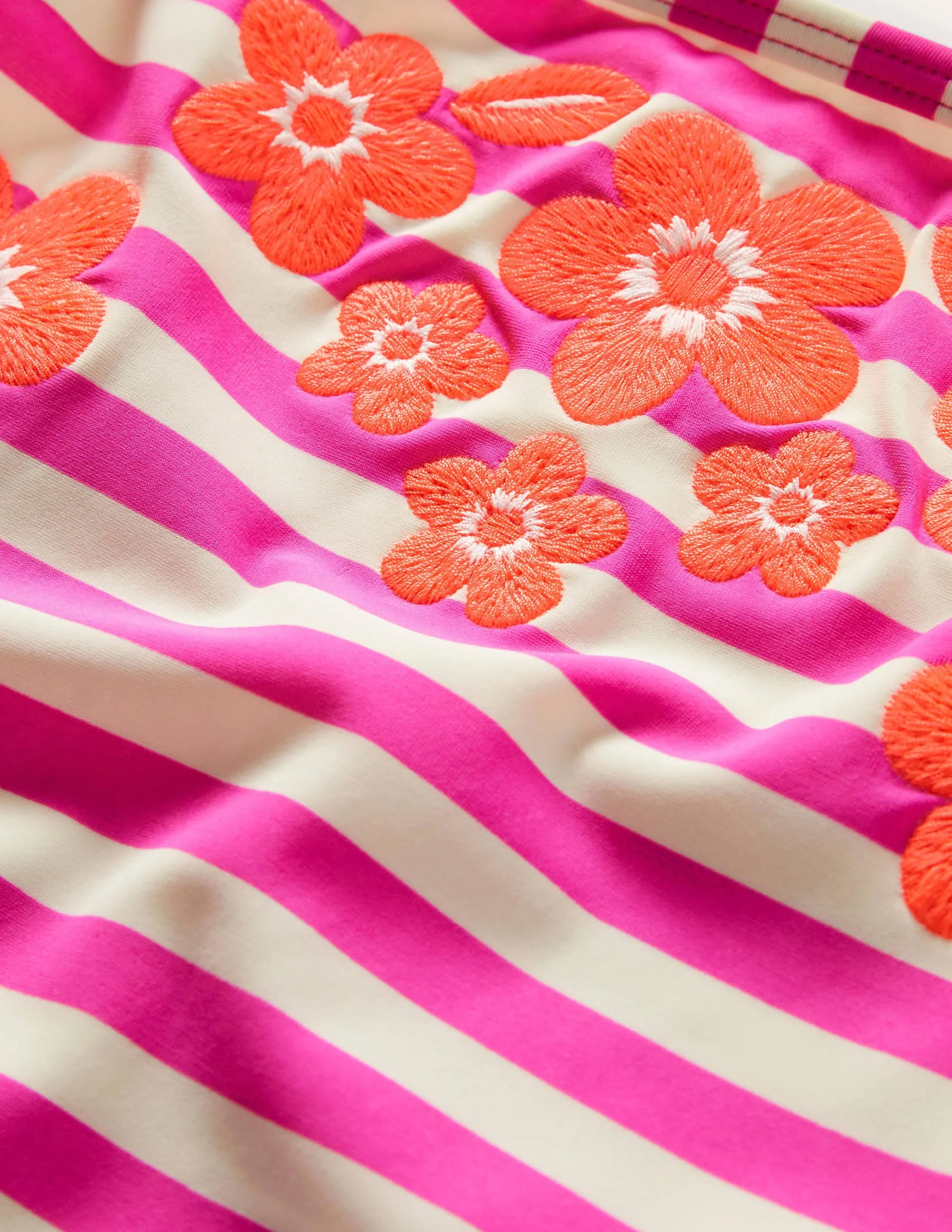 Embroidered Swimsuit-Pop Pansy Pink Stripe