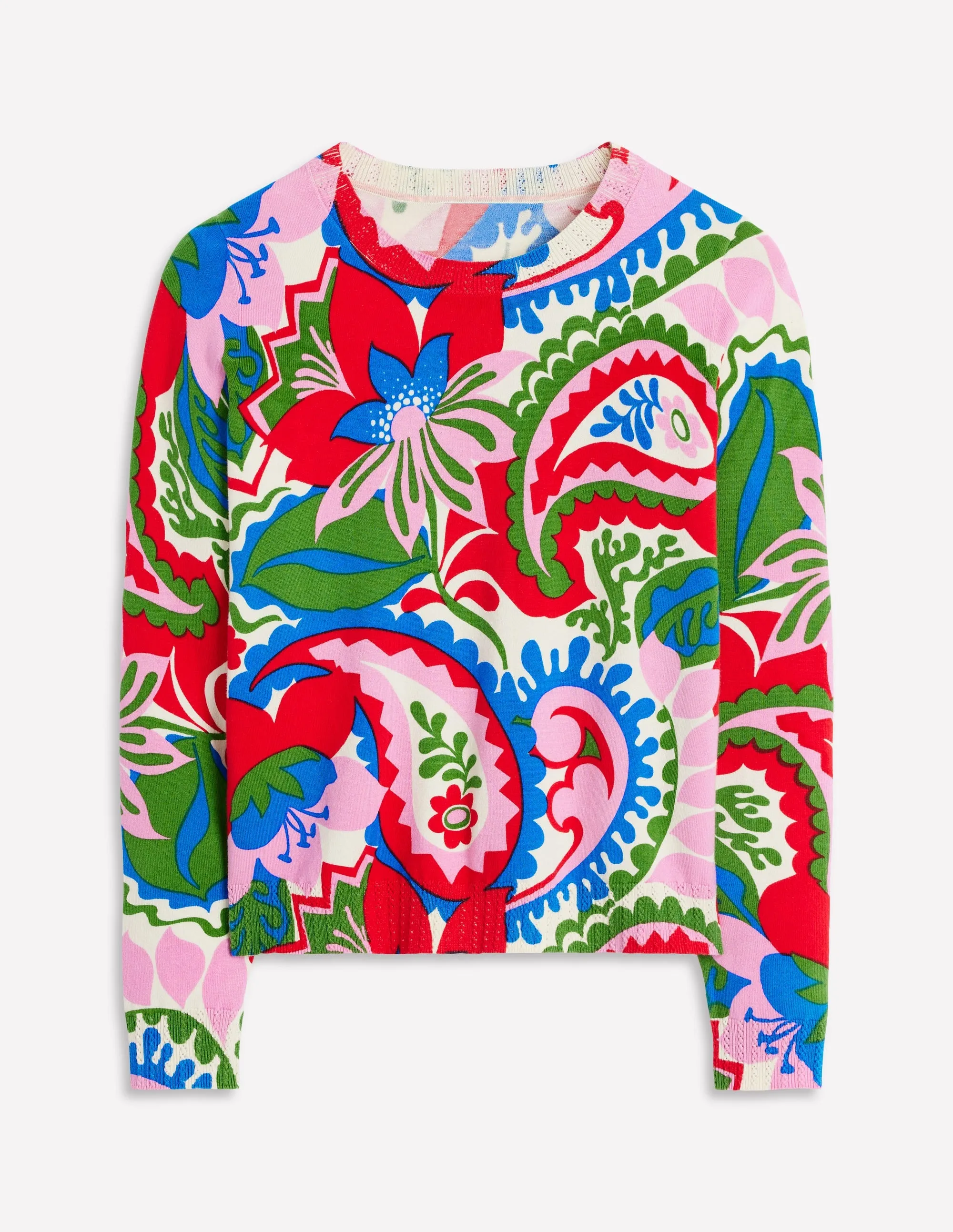 Emilia Cotton Crew Jumper-Multi. Botanical Paisley