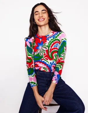Emilia Cotton Crew Jumper-Multi. Botanical Paisley