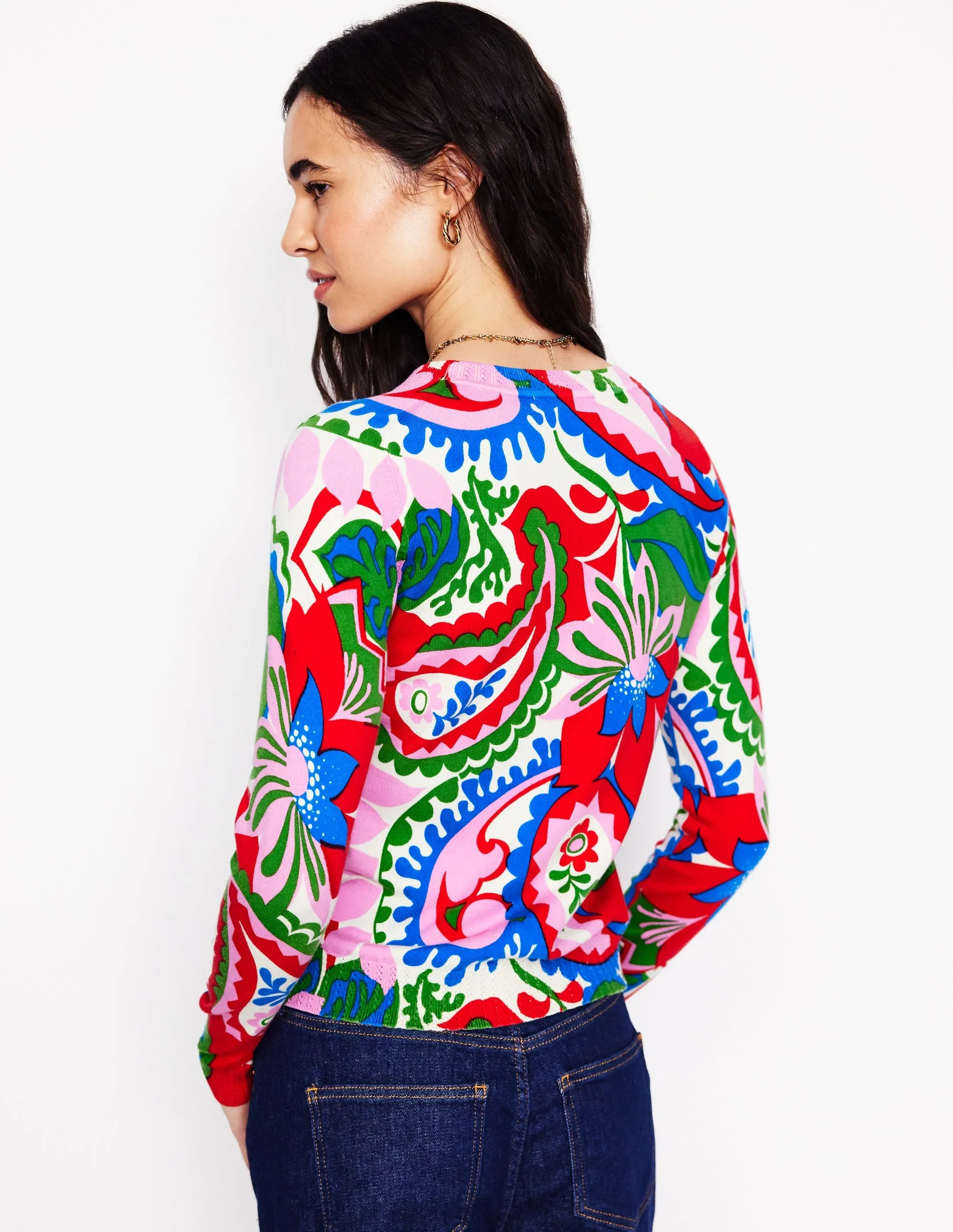 Emilia Cotton Crew Jumper-Multi. Botanical Paisley