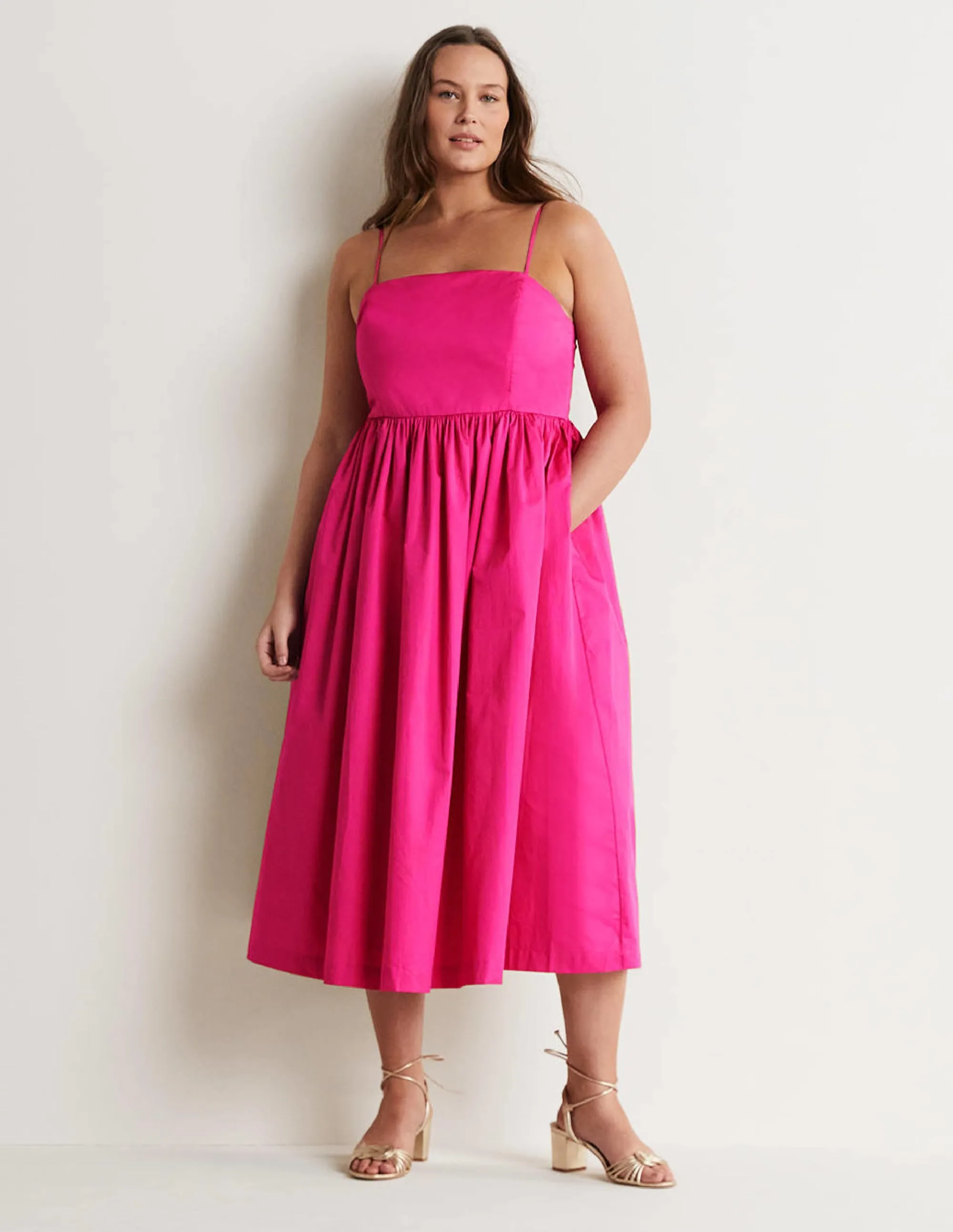Emily Strapless Midi Dress-Pink