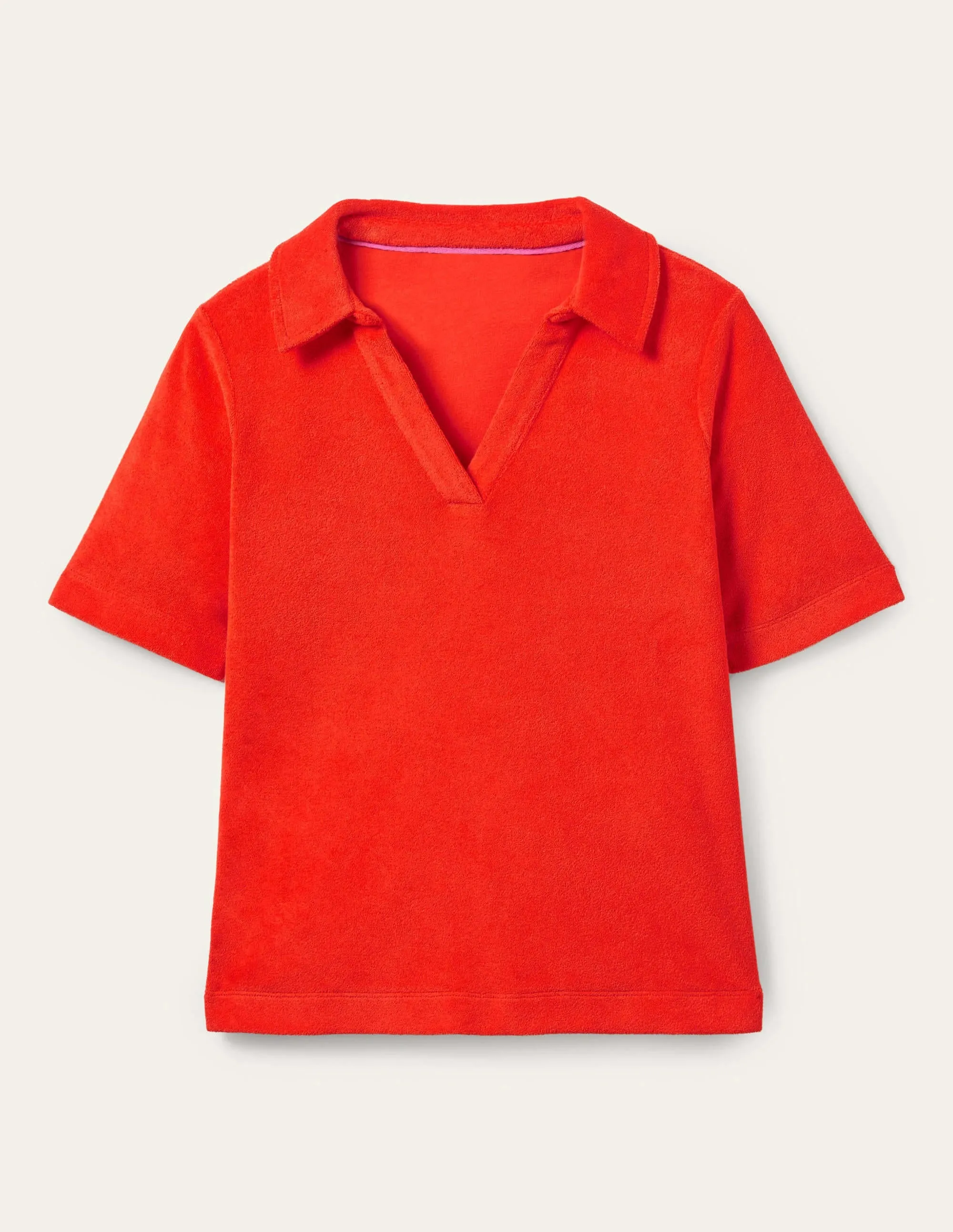 Erica Towelling Polo Top-Bright Papaya