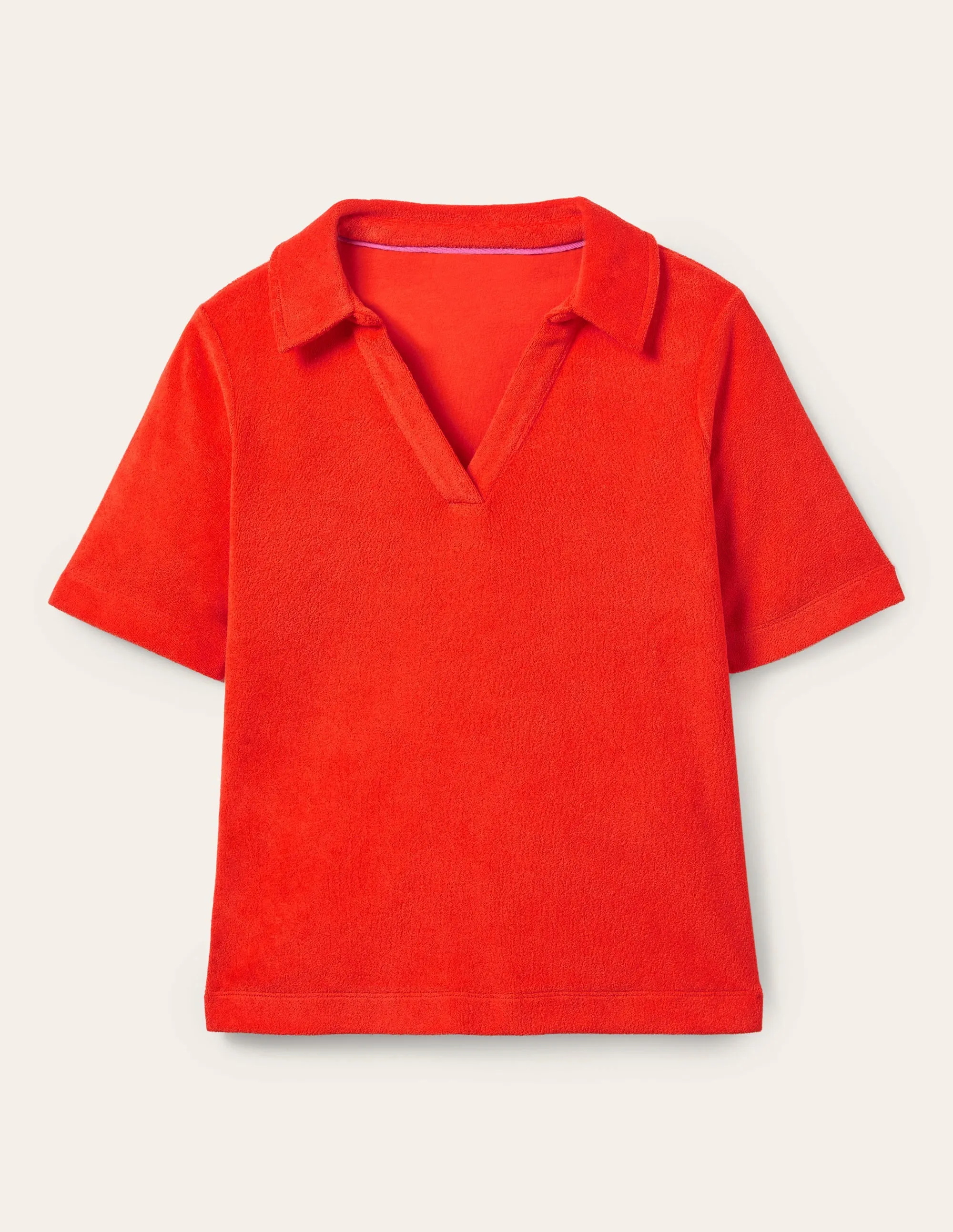 Erica Towelling Polo Top-Bright Papaya