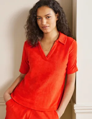 Erica Towelling Polo Top-Bright Papaya