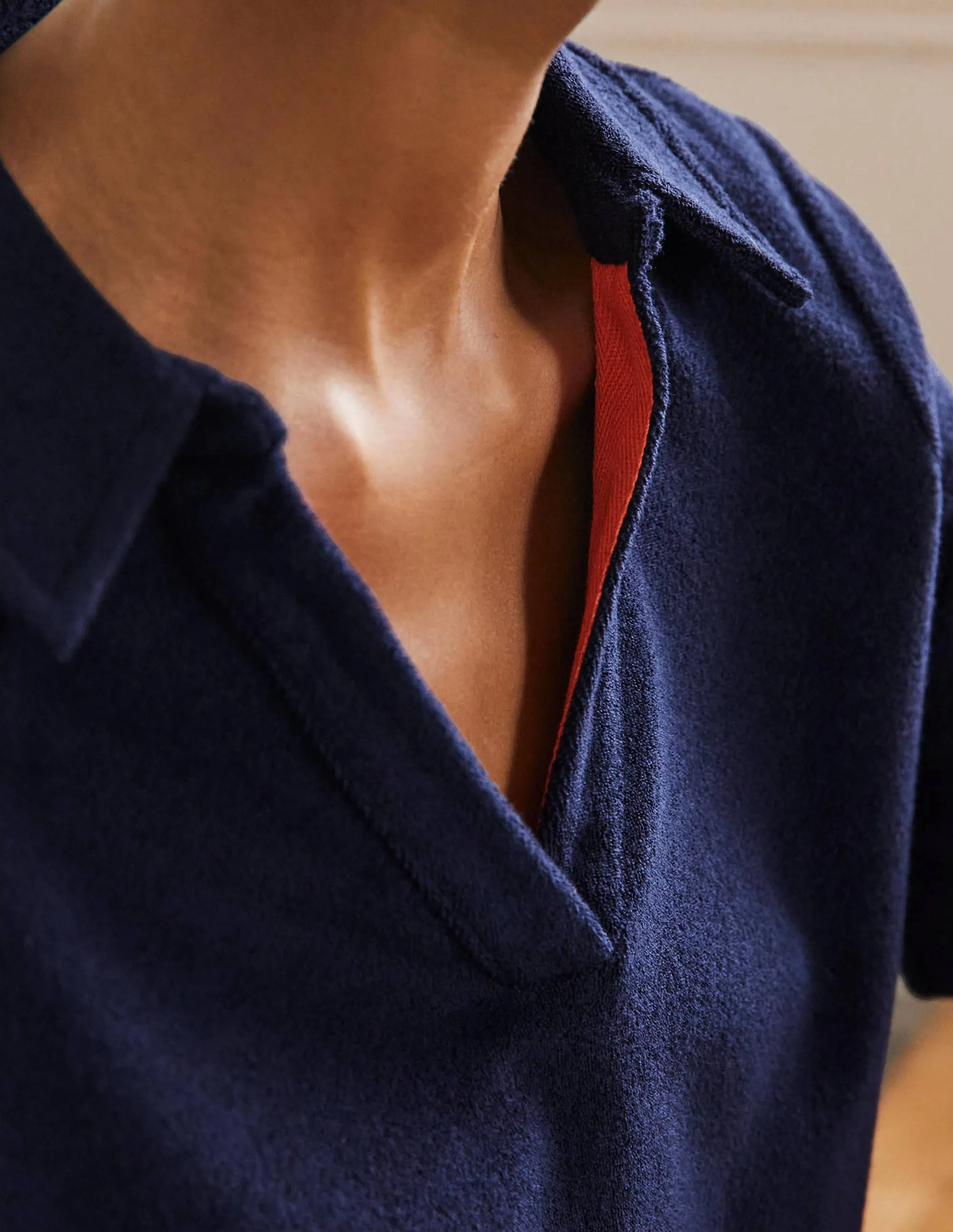 Erica Towelling Polo Top-Navy