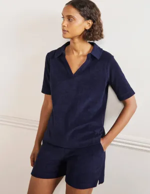 Erica Towelling Polo Top-Navy