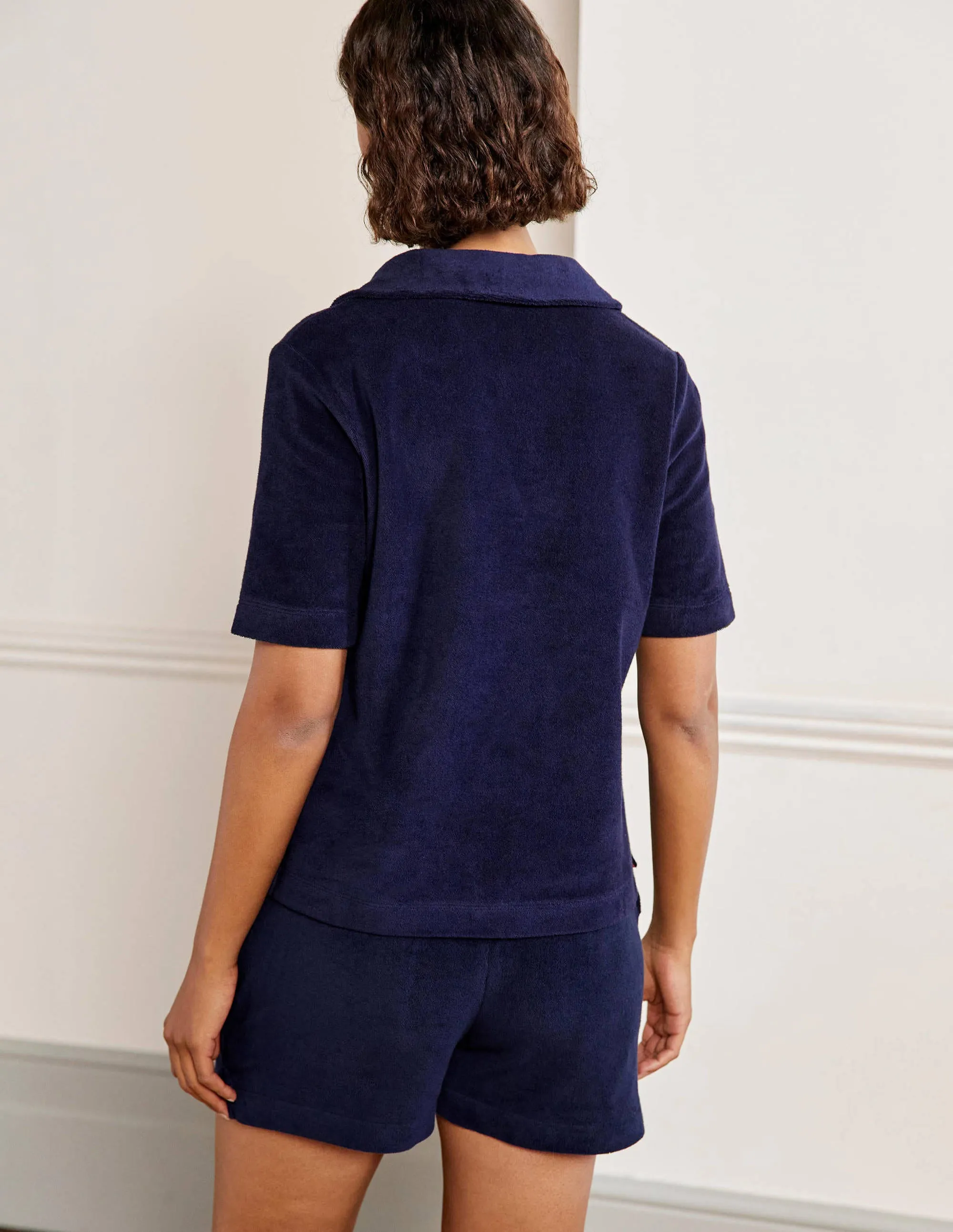 Erica Towelling Polo Top-Navy