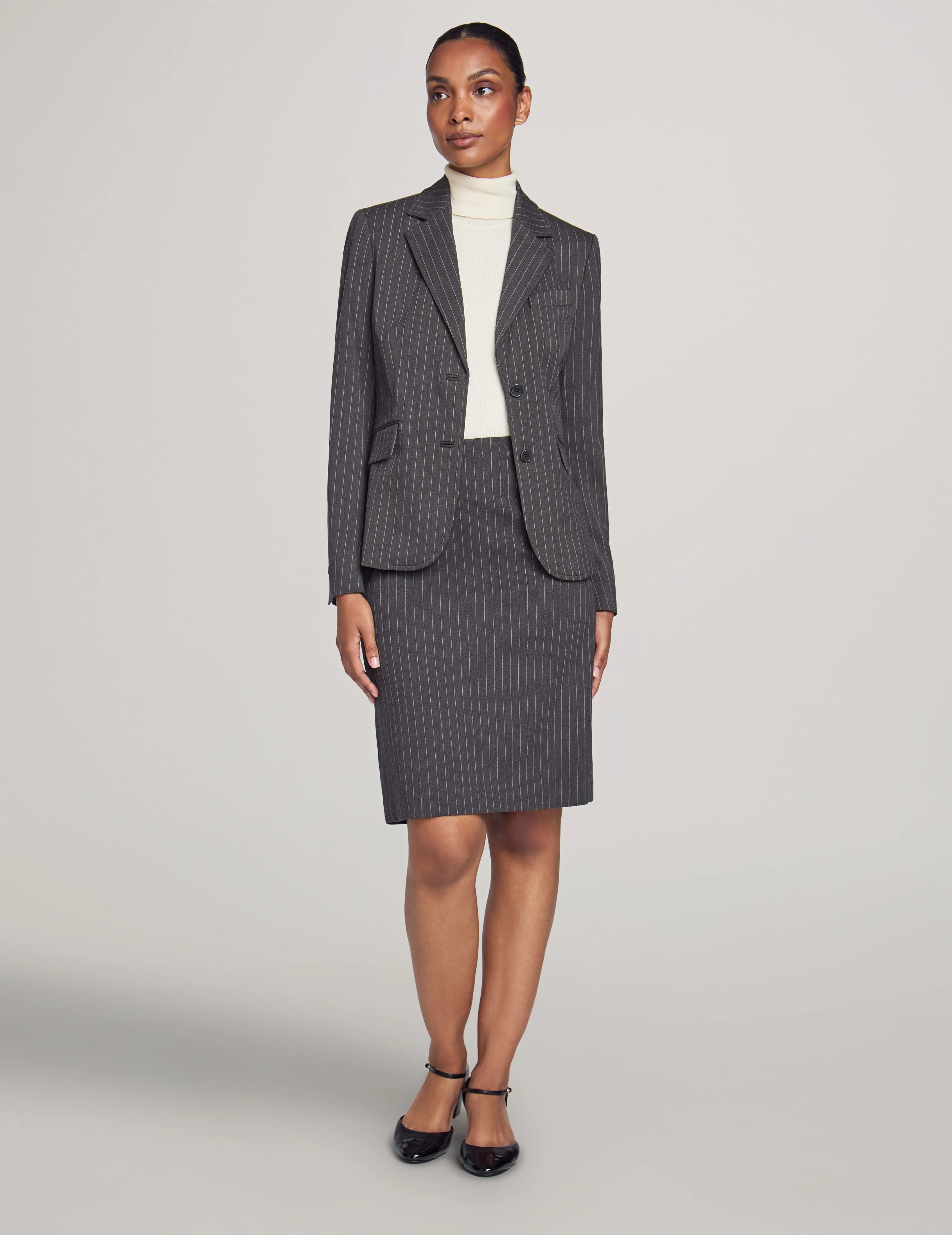 Executive Collection Pinstripe Two Button Jacket With Pant and Skirt- Sale