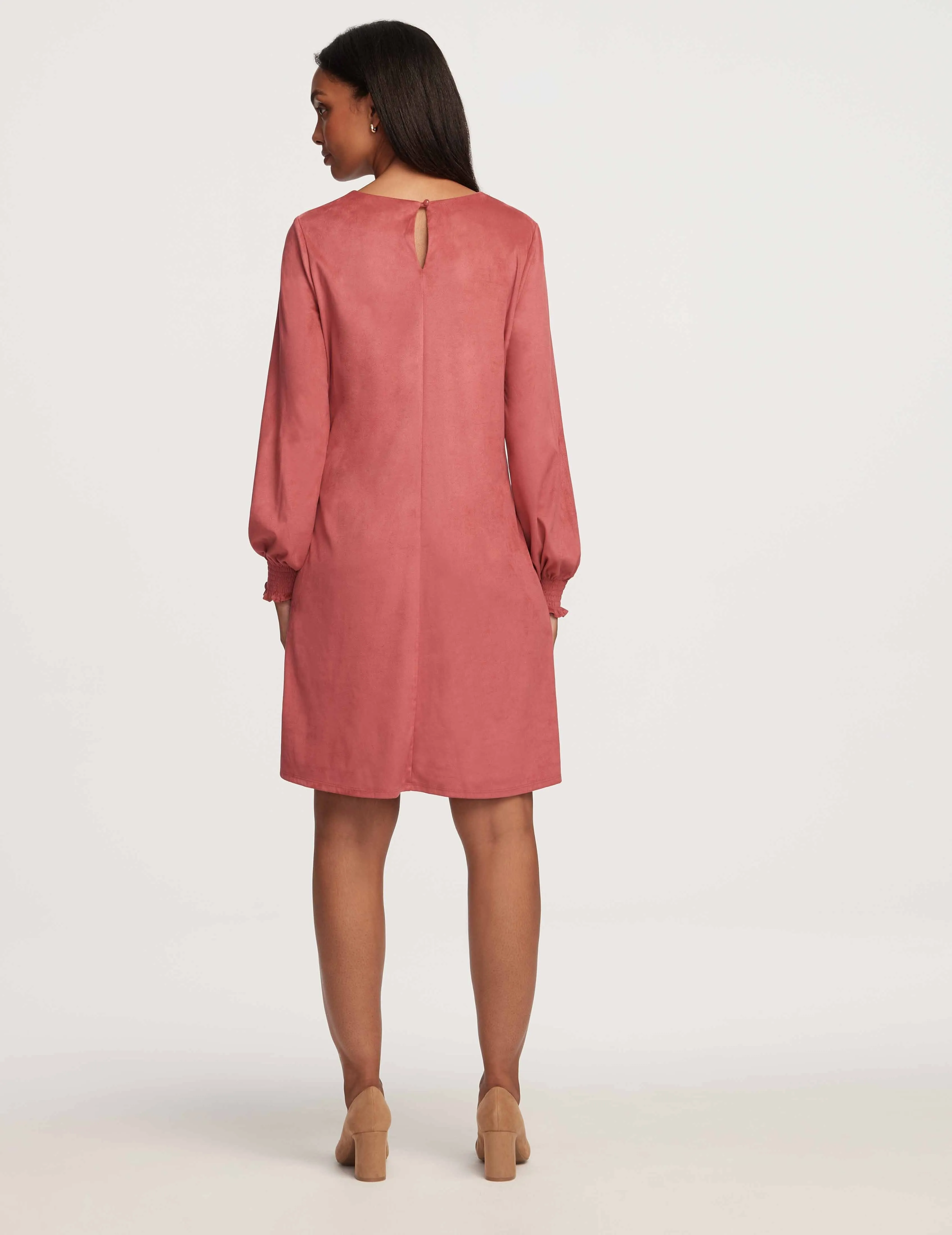 Faux Suede Smocked Sleeve Dress- Sale