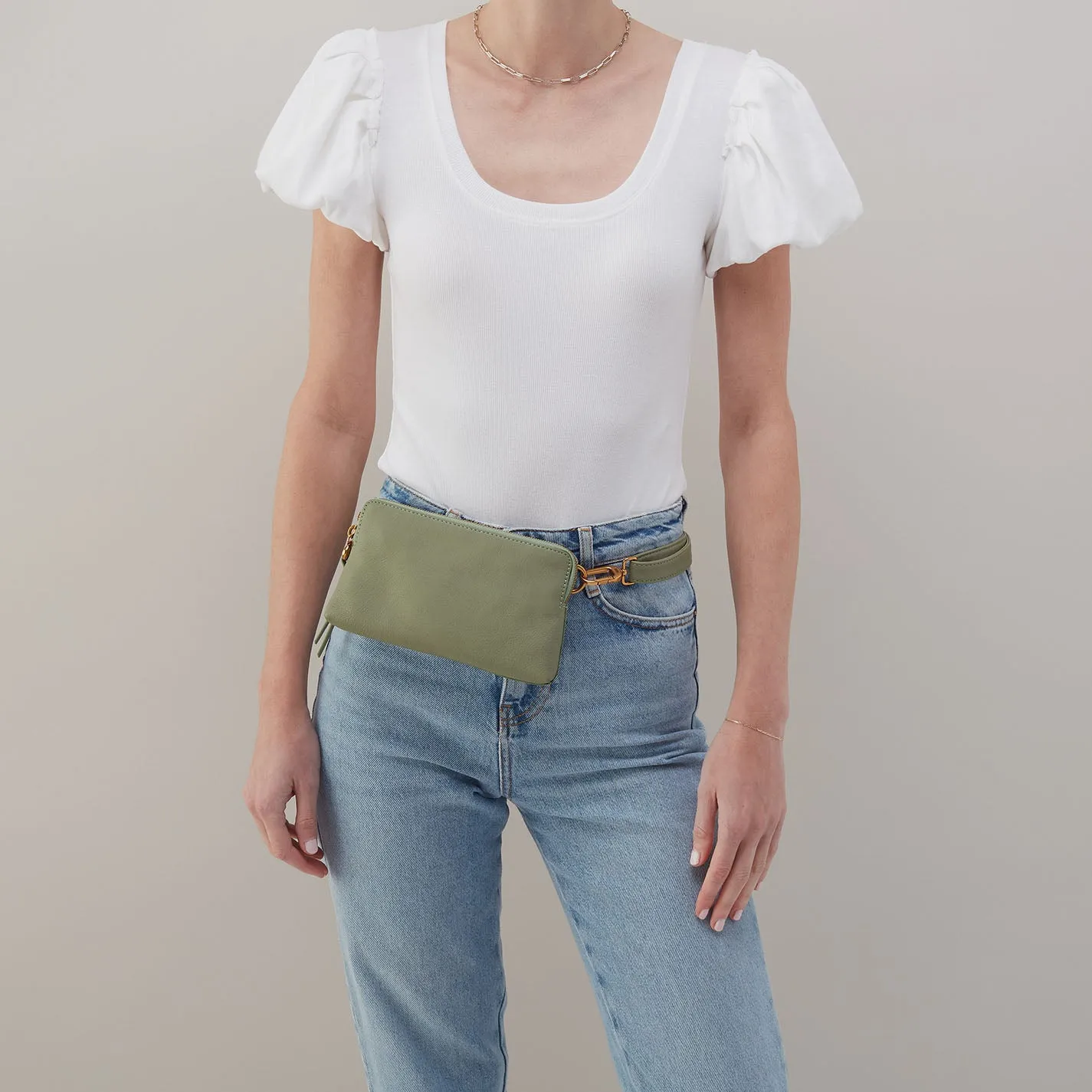 Fern Slim Belt Bag In Pebbled Leather - Watercress