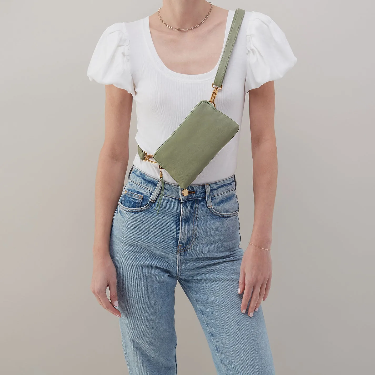 Fern Slim Belt Bag In Pebbled Leather - Watercress