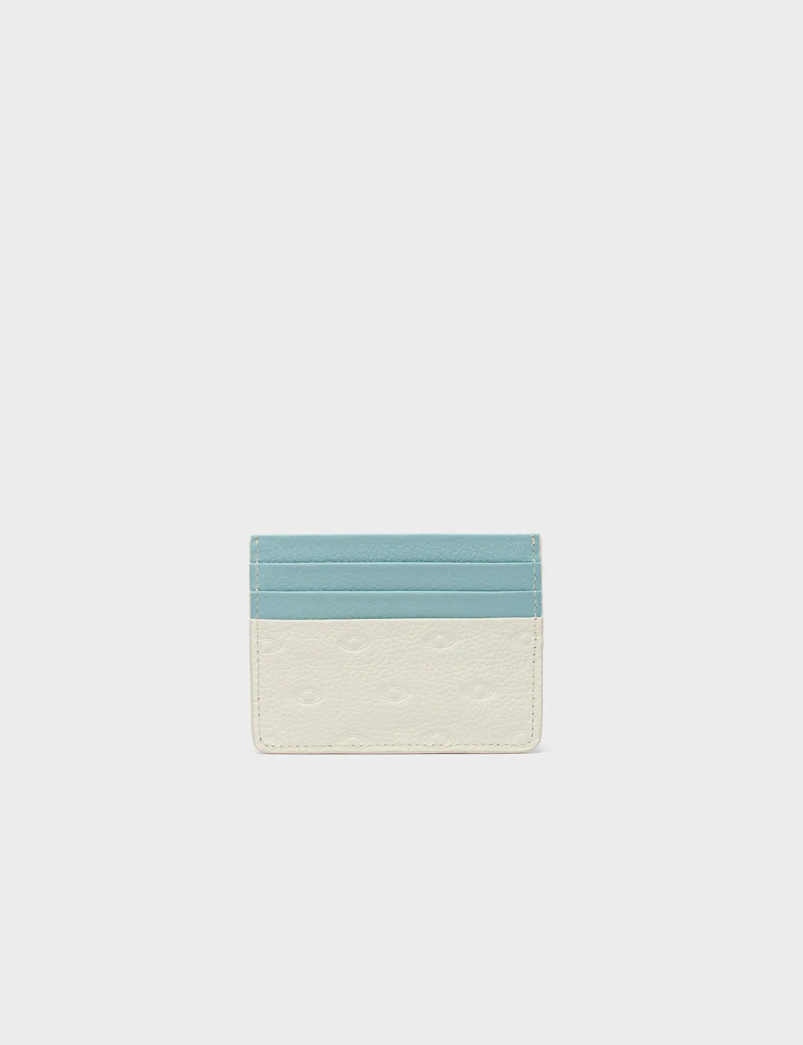 Filium Light Cream And Stratosphere Blue Leather Cardholder - Eyes Pattern Debossed
