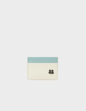 Filium Light Cream And Stratosphere Blue Leather Cardholder - Eyes Pattern Debossed