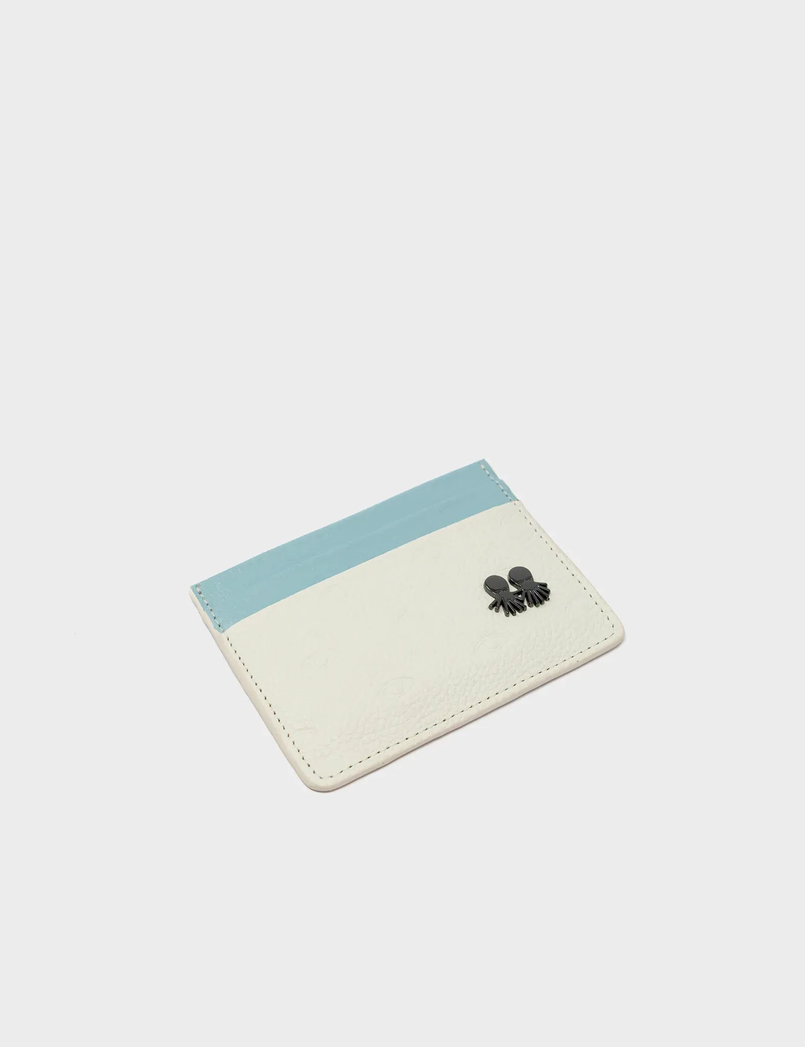 Filium Light Cream And Stratosphere Blue Leather Cardholder - Eyes Pattern Debossed