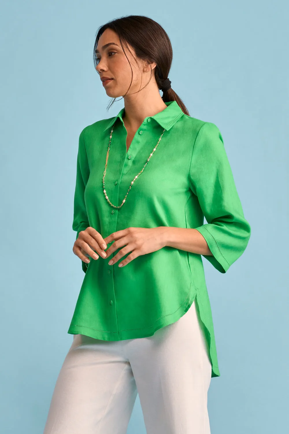 French Linen Shirt - Vibrant Green