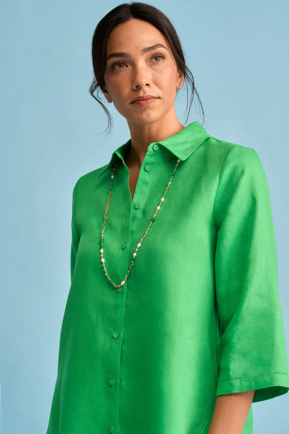 French Linen Shirt - Vibrant Green