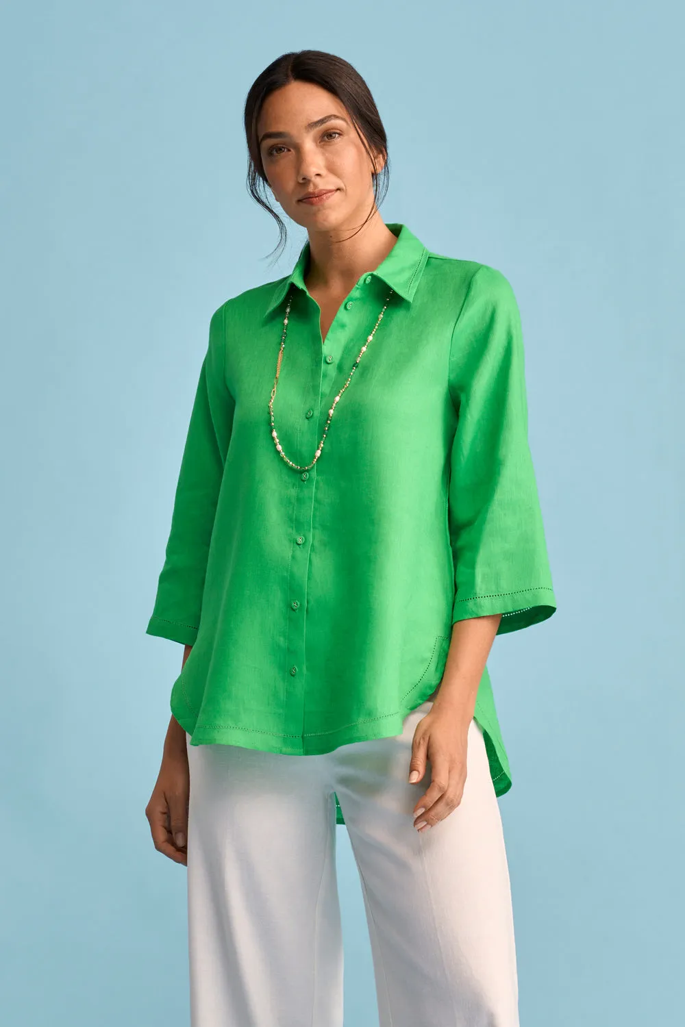French Linen Shirt - Vibrant Green