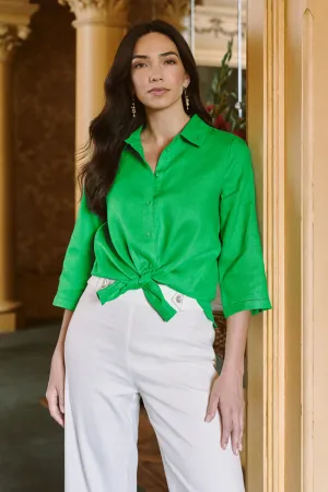 French Linen Shirt - Vibrant Green