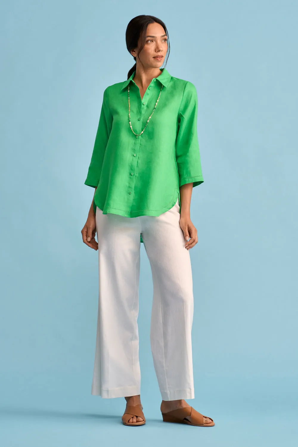 French Linen Shirt - Vibrant Green