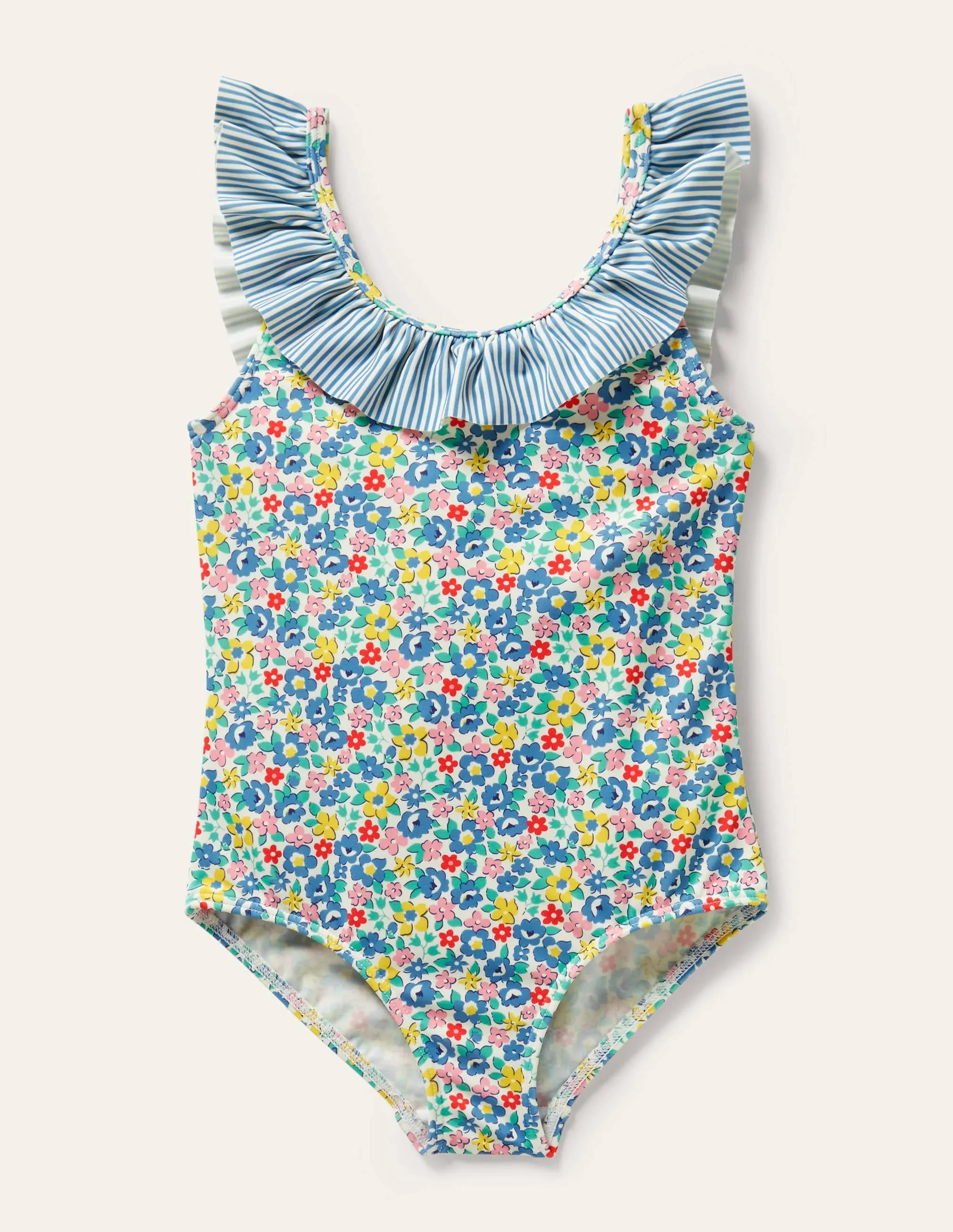 Frill Swimsuit-Elizabethan Blue Spring Floral