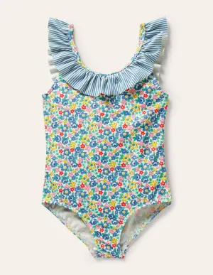 Frill Swimsuit-Elizabethan Blue Spring Floral