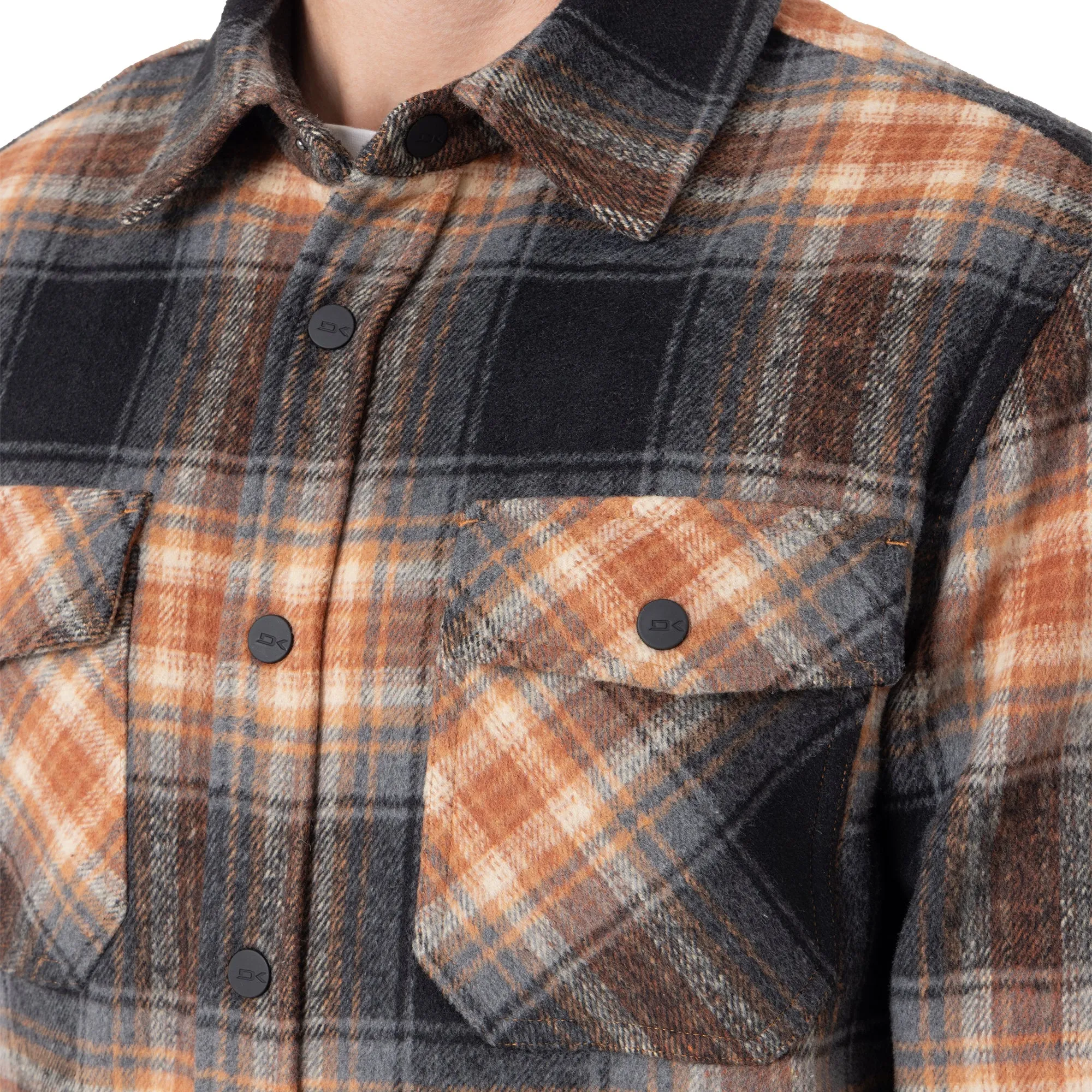 Front Snap Fleece Jacket - Orange Plaid
