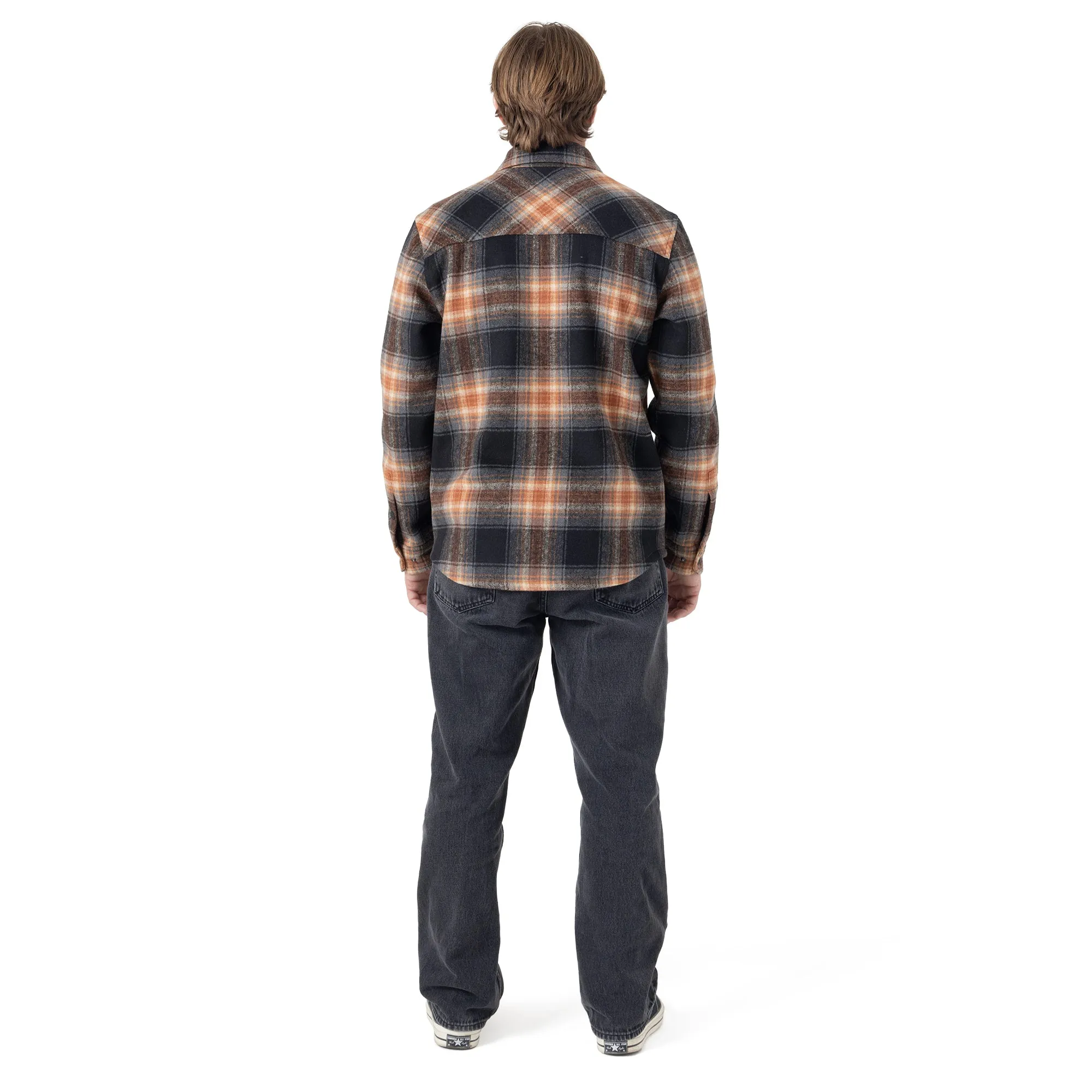 Front Snap Fleece Jacket - Orange Plaid