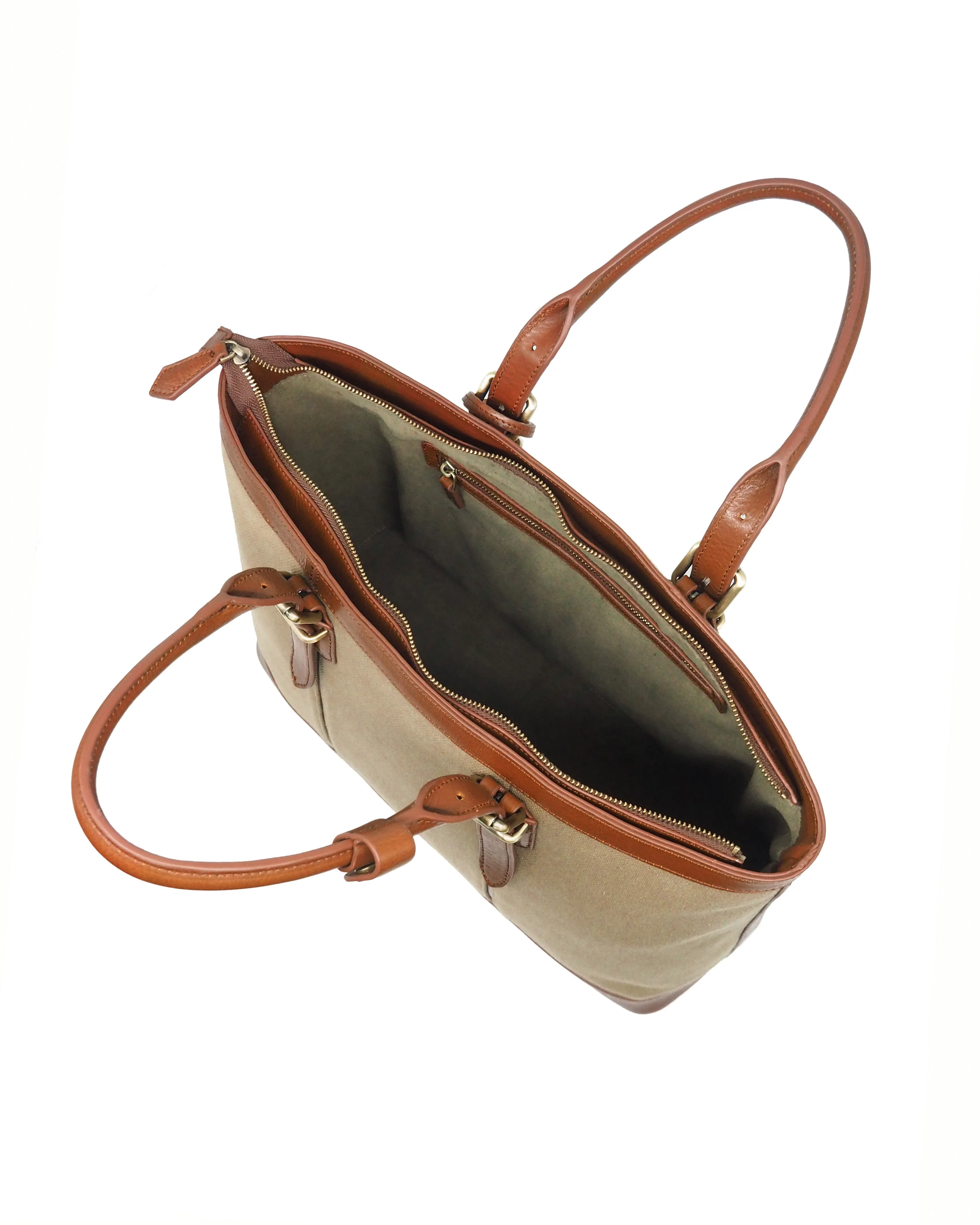 Heavy-Weight Canvas Traveller Tote (Olive Green/ Cognac)
