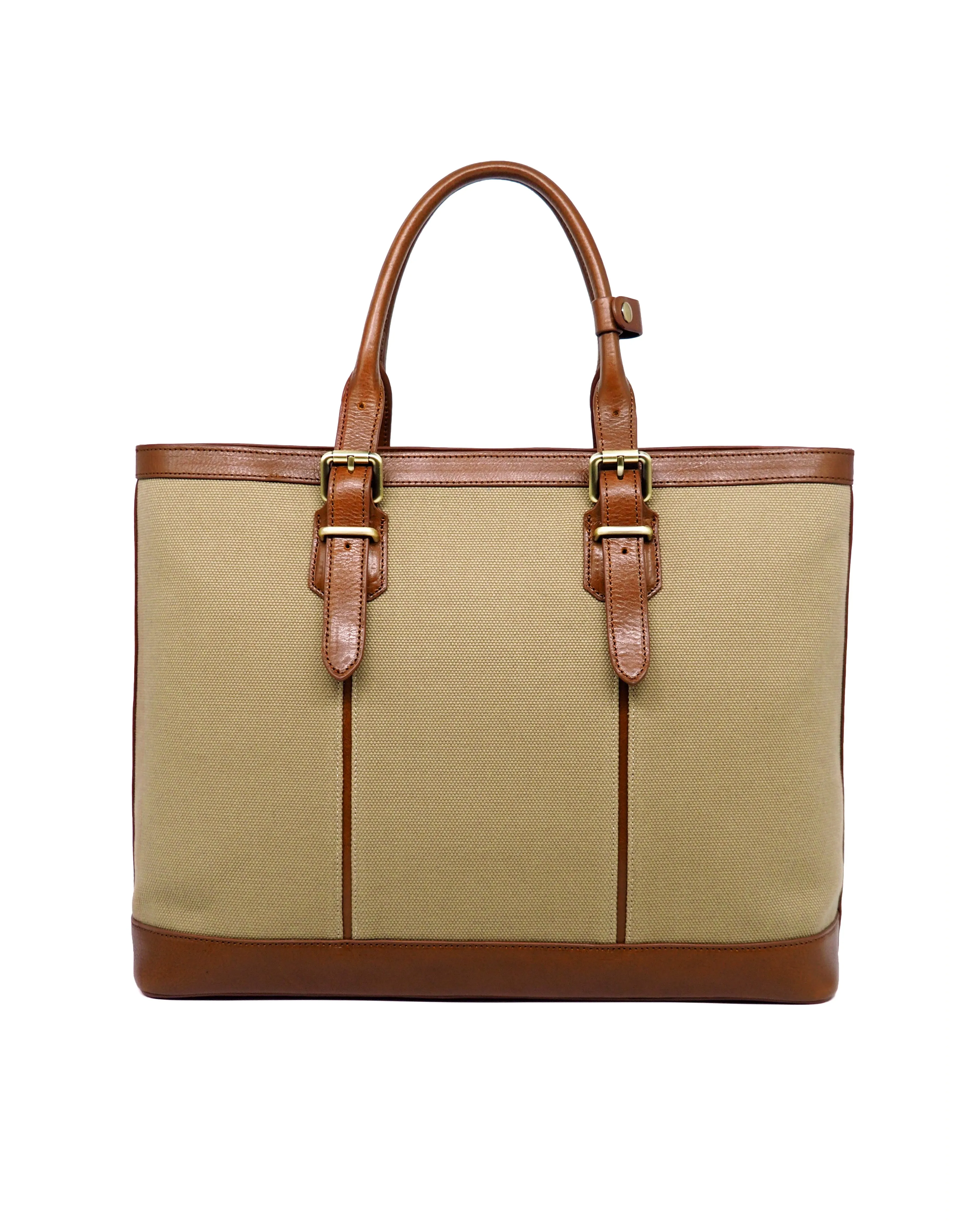 Heavy-Weight Canvas Traveller Tote (Olive Green/ Cognac)