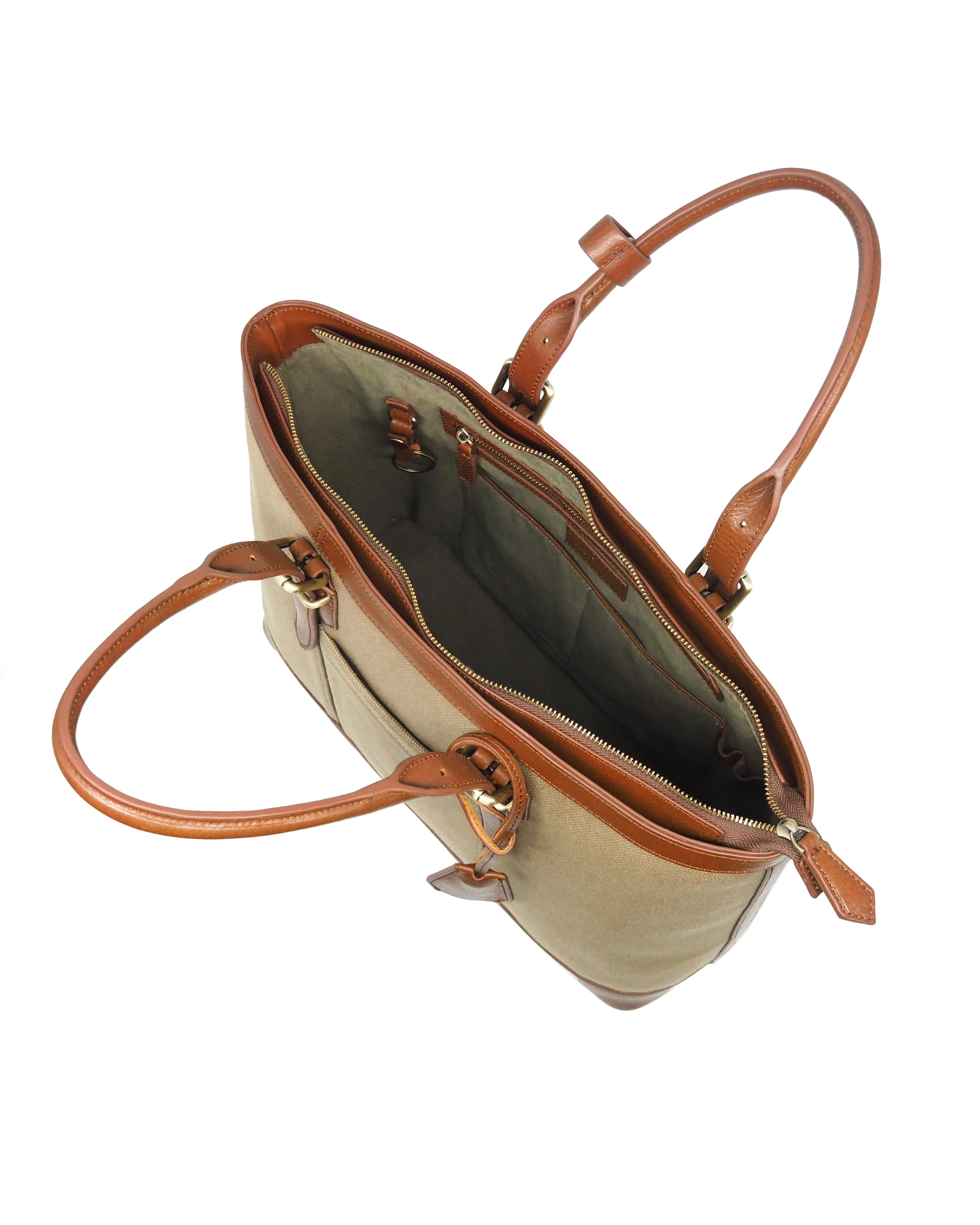 Heavy-Weight Canvas Traveller Tote (Olive Green/ Cognac)