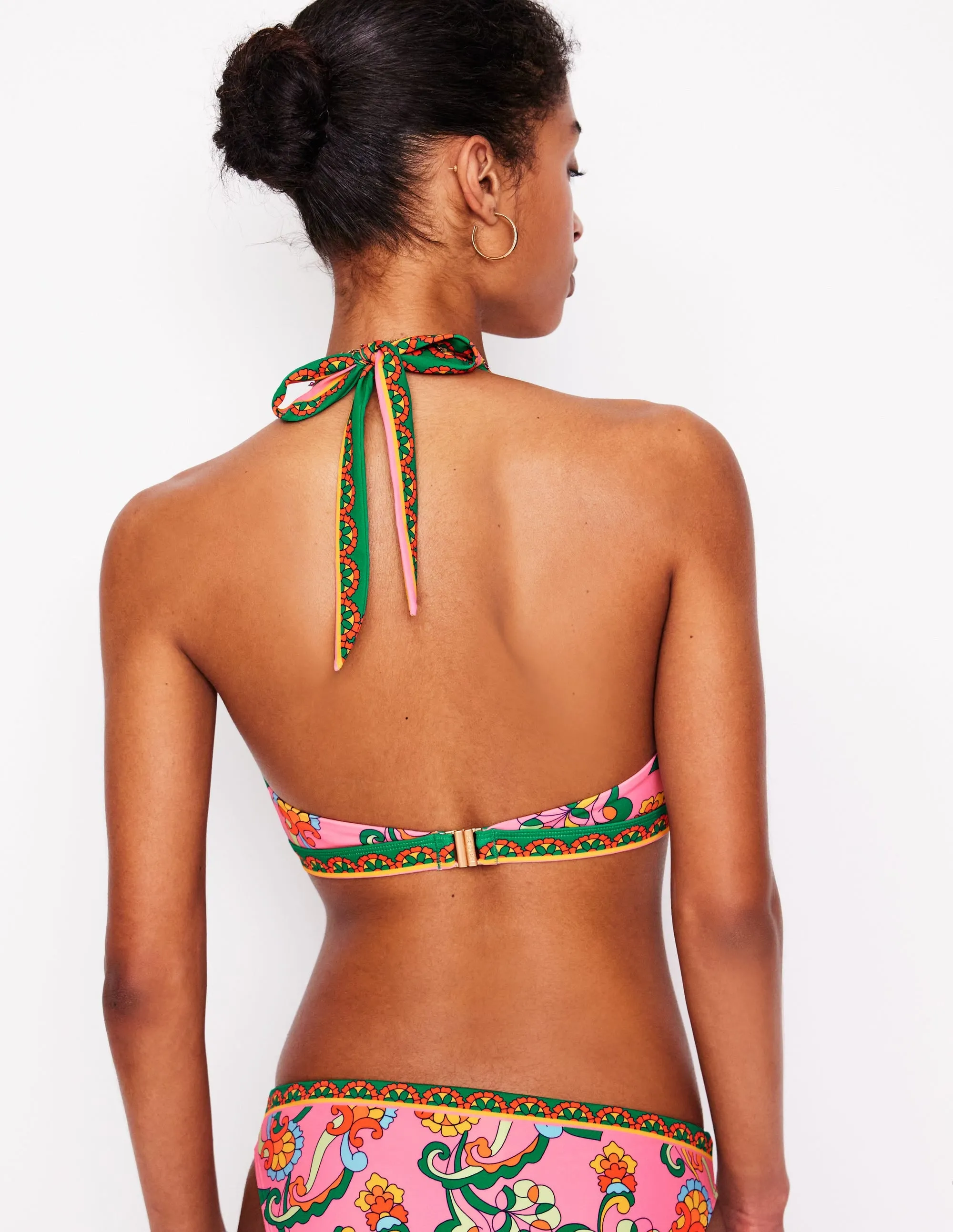 Ios V Panel Bikini Top-Pink Rose. Foliage Trail