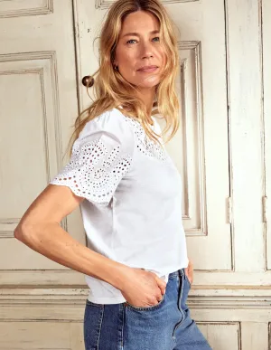 Isabel Broderie Top-White