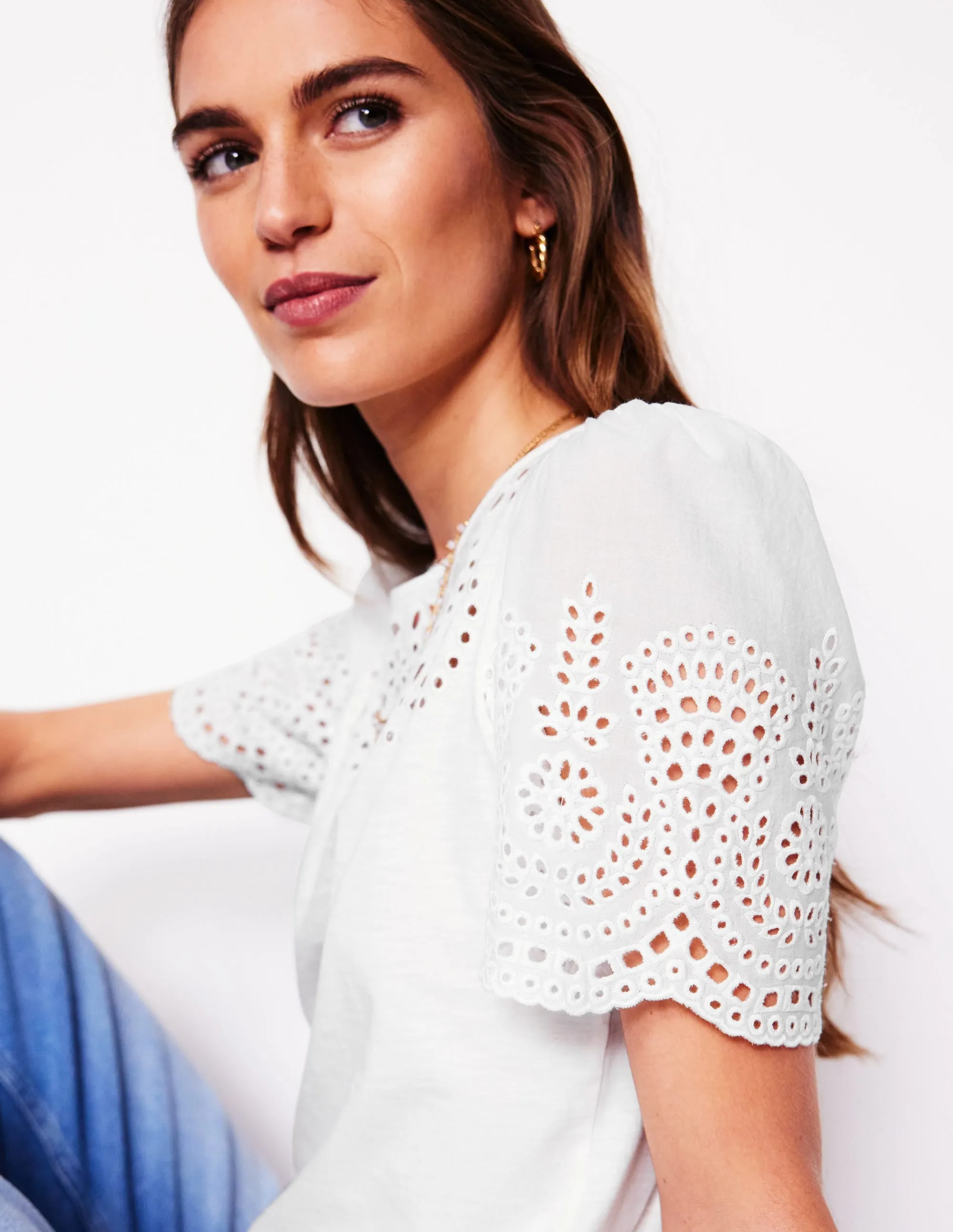 Isabel Broderie Top-White